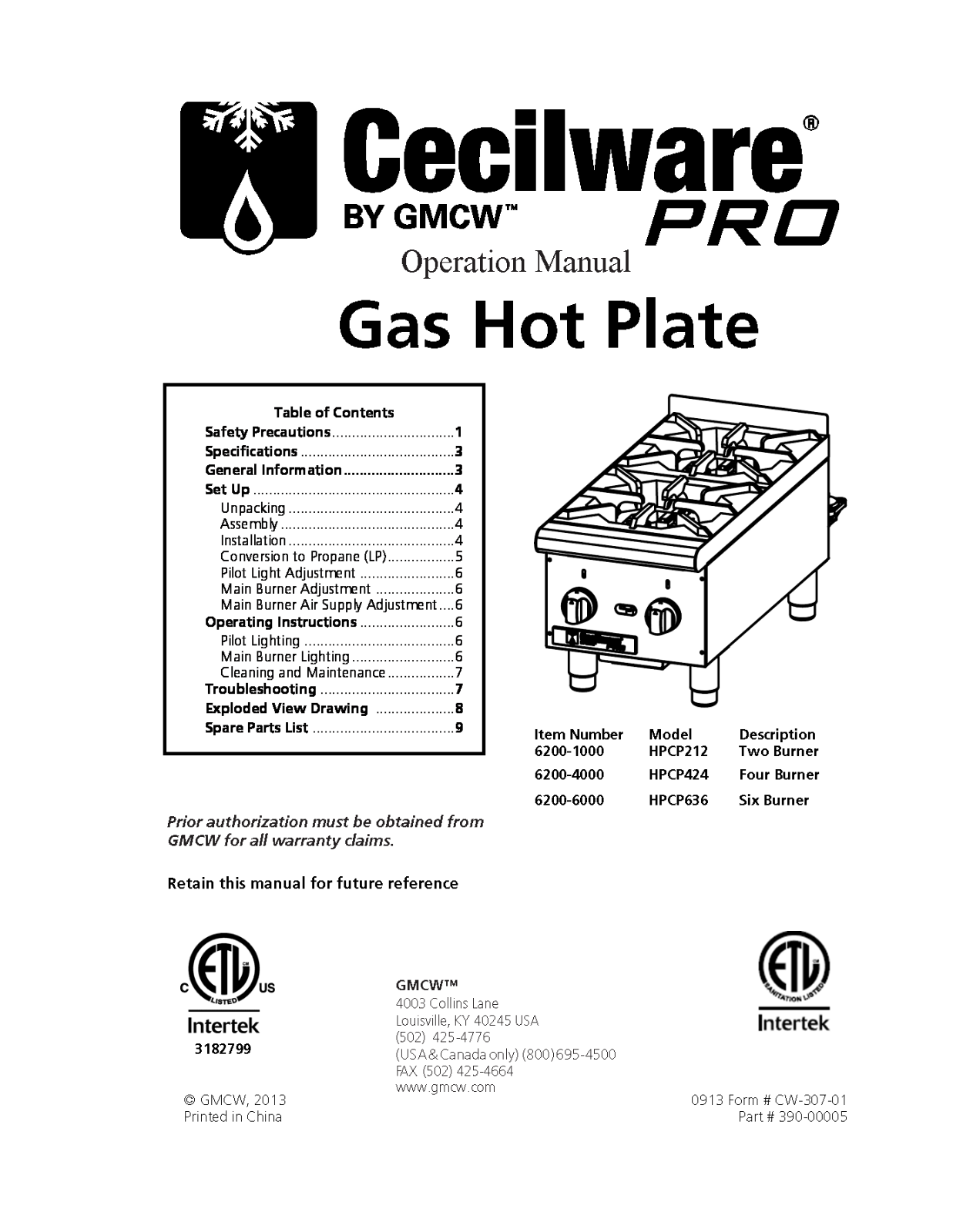 Cecilware HPCP212 Operators Manual