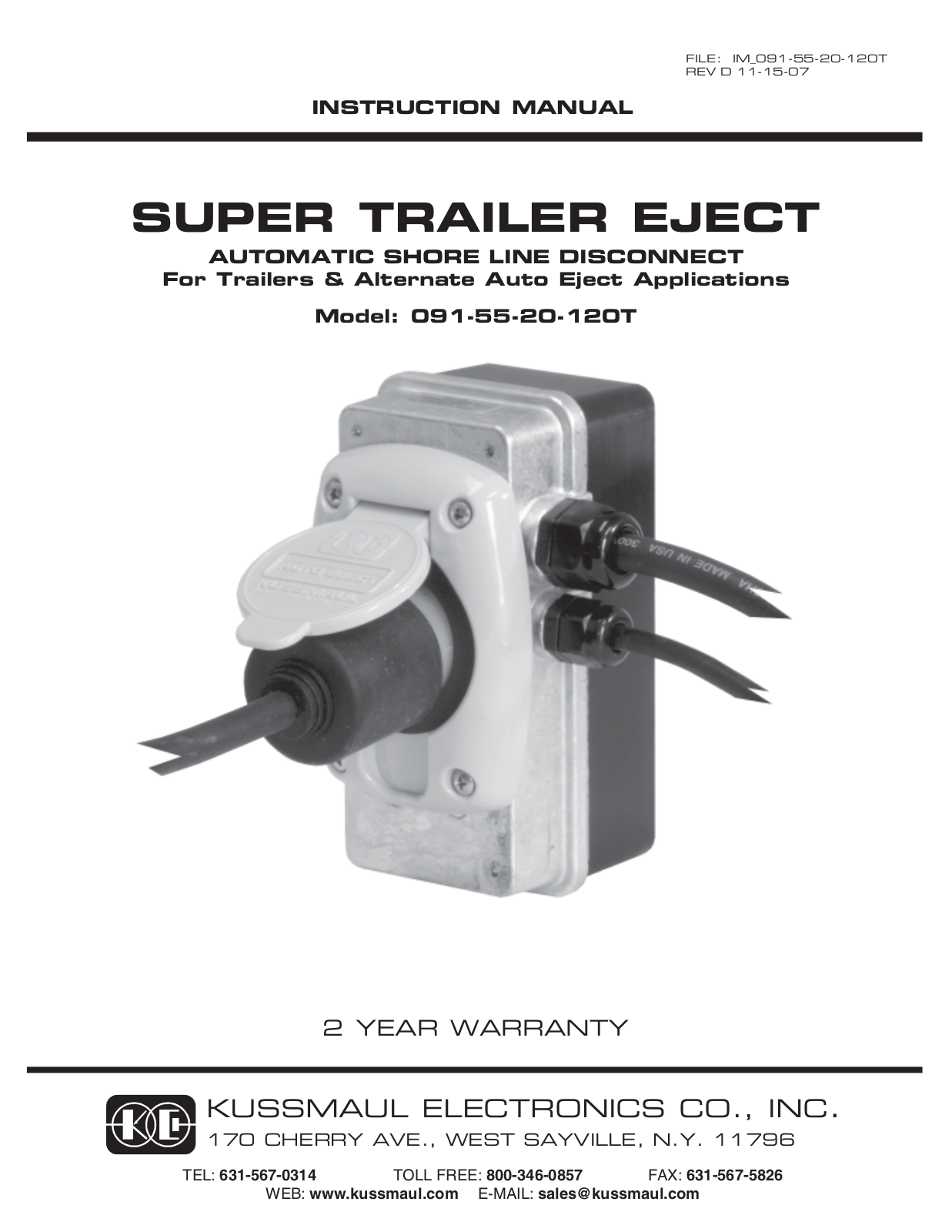 Kussmaul Electronics 091-55-15-120T User Manual