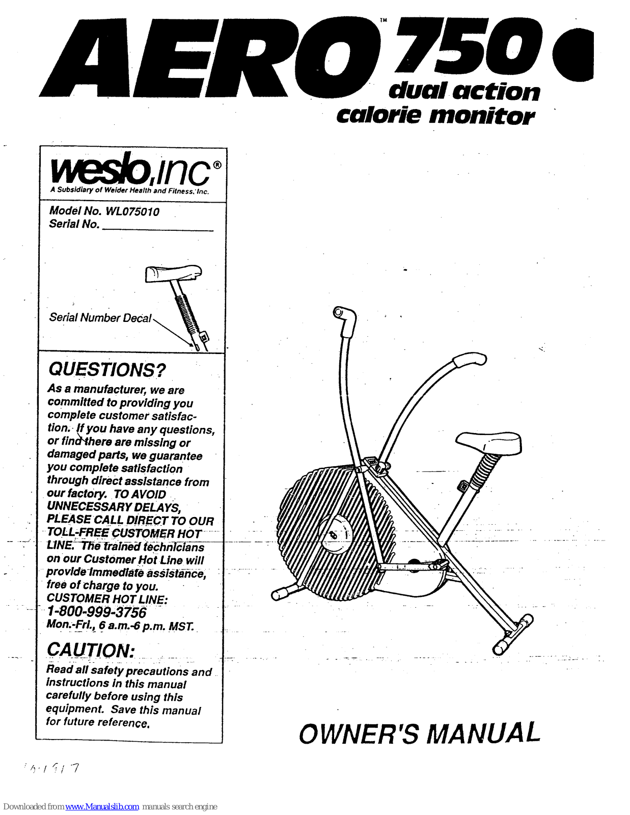 Weslo Aero 750 Owner's Manual