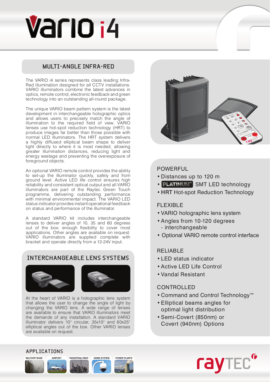 Raytec VAR-i4-LENS-80-30, VAR-i4-LENS-120-50, VAR-i4-1 Specsheet