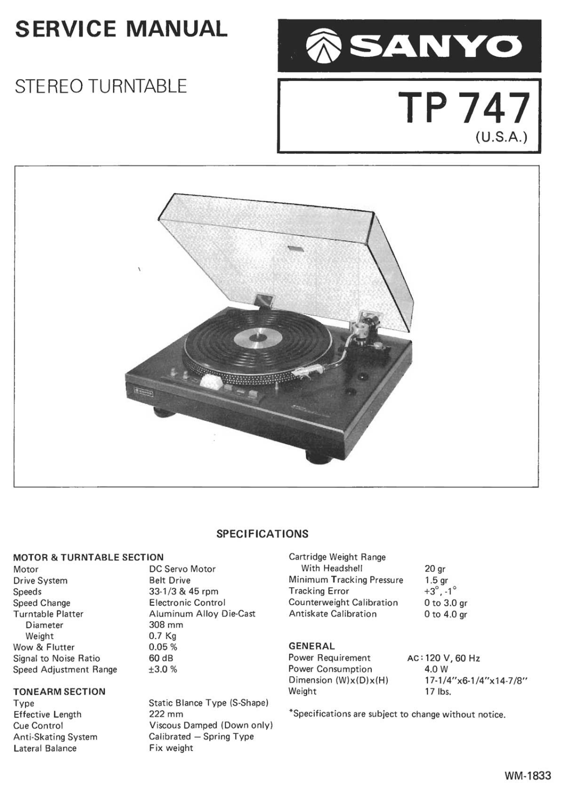 Sanyo TP-747 Service Manual