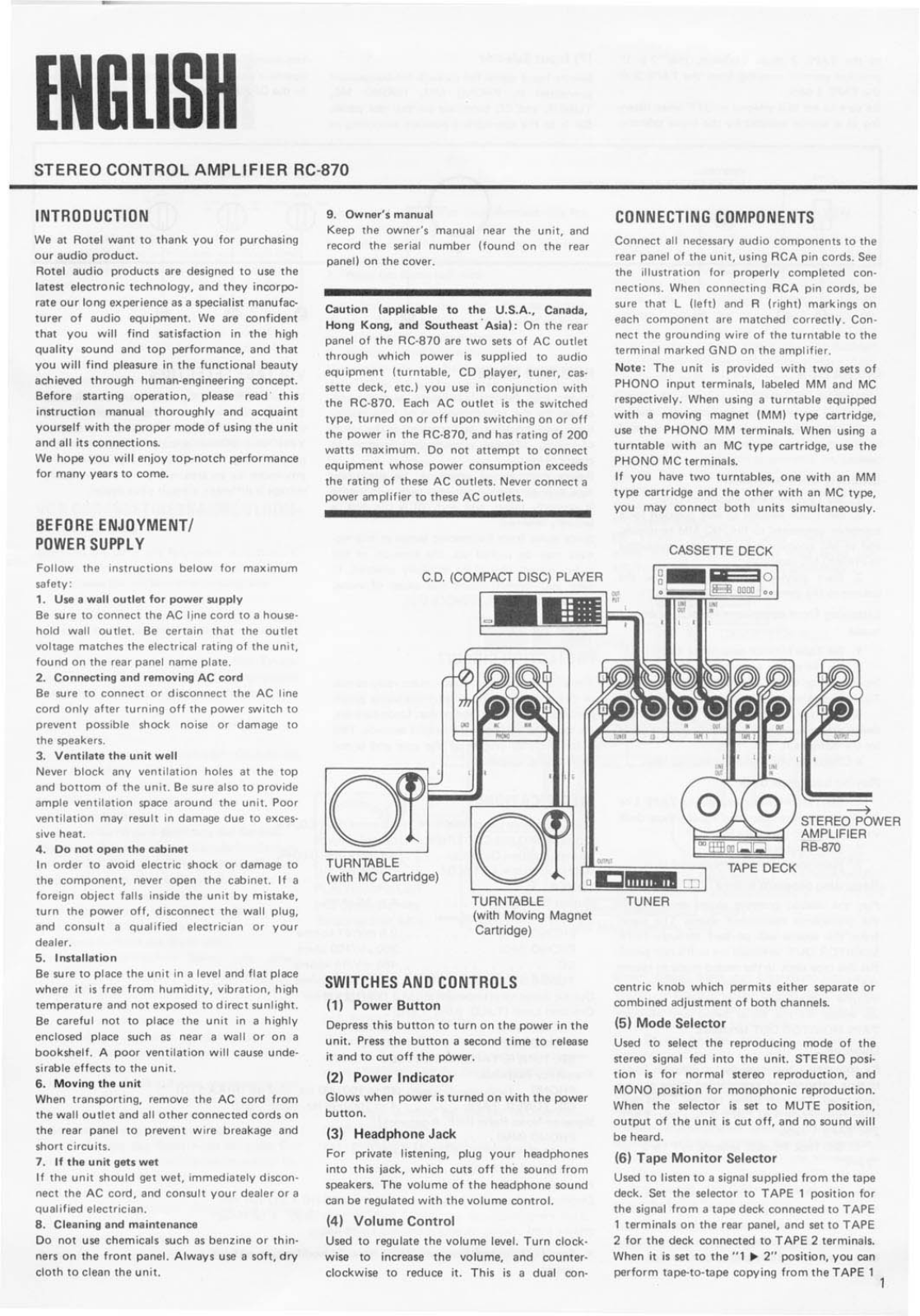 Rotel RC-870 User Manual