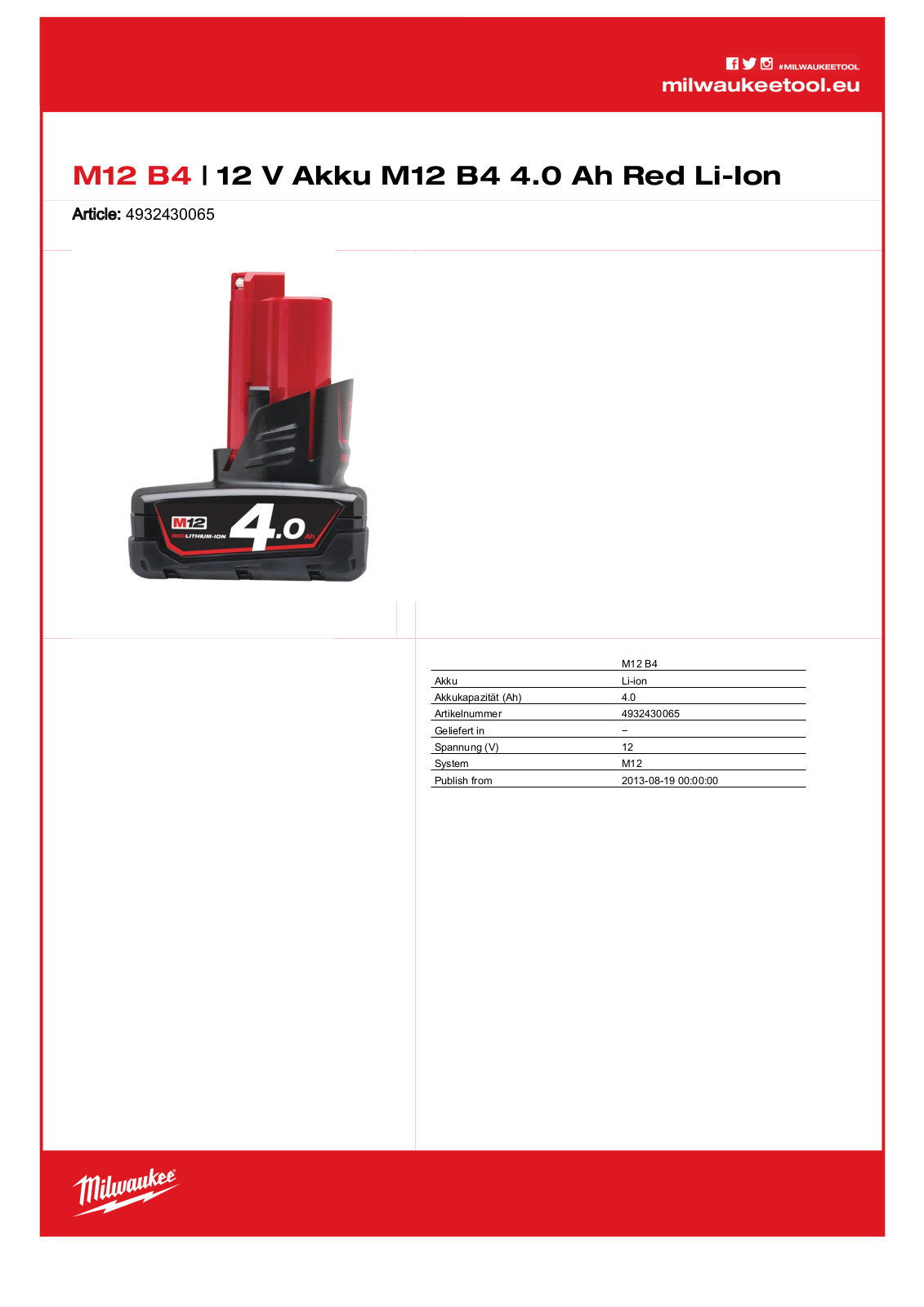 Milwaukee M12 B4 User Manual