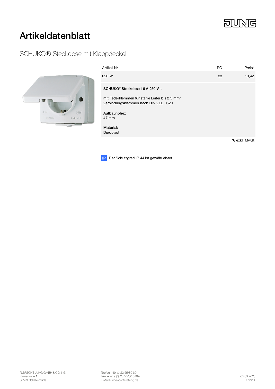 Jung 620 W User Manual