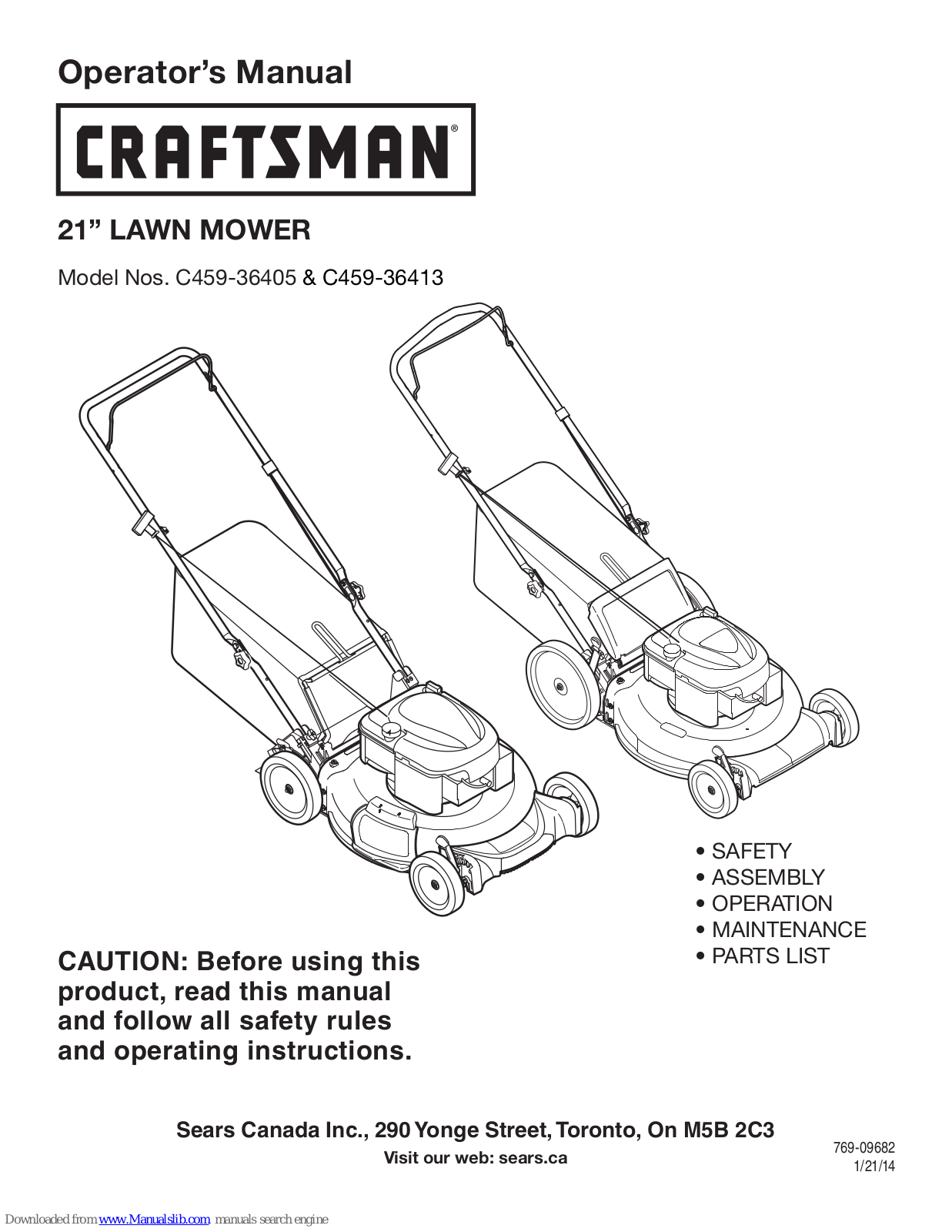 Sears CRAFTSMAN C459-36405,CRAFTSMAN C459-36413 Operator's Manual