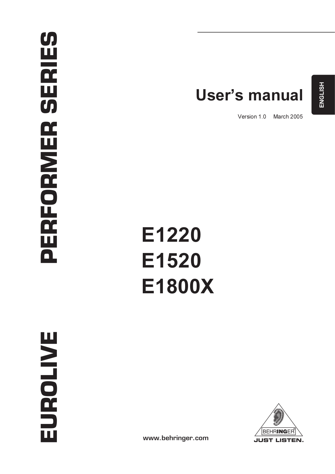 Behringer E1520, E1800X, E1220 User Manual