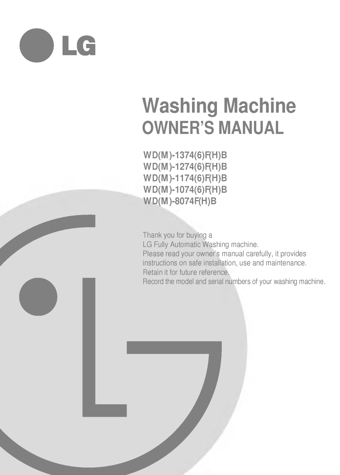LG WD-1276FB Owner's Manual