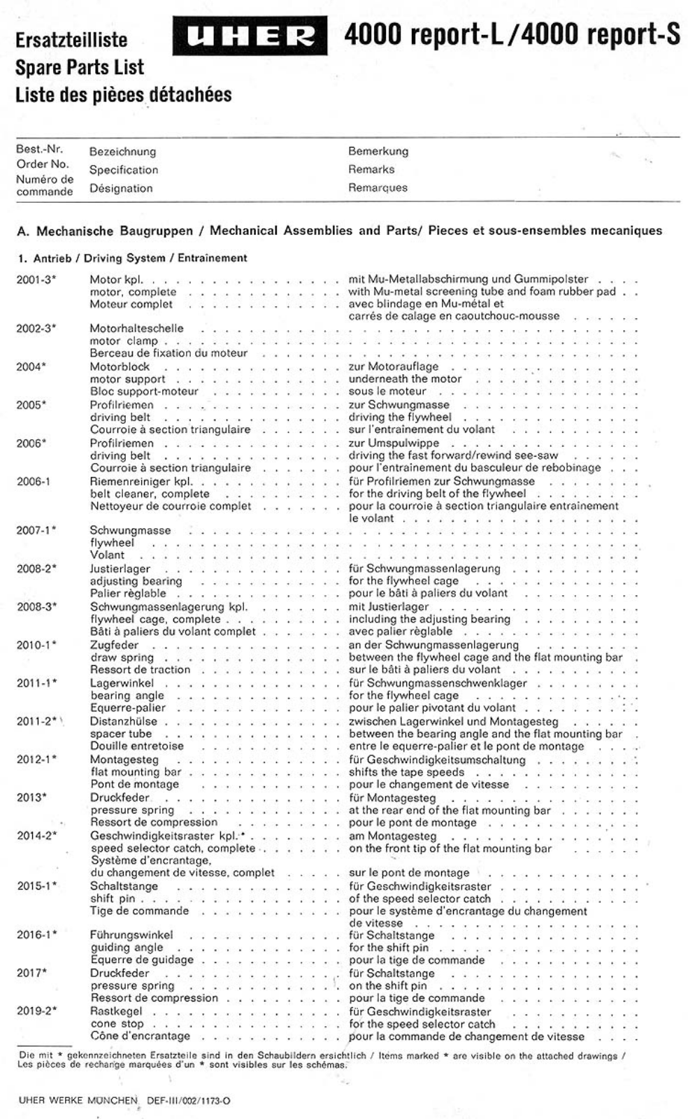 Uher 4000 Report S Service manual