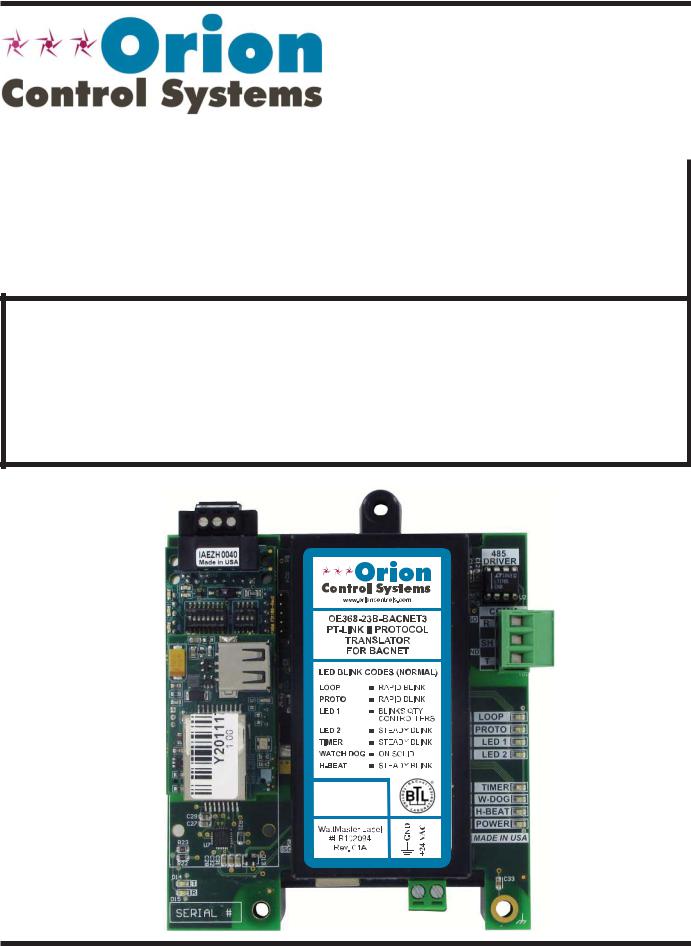 Orion PT-Link II BACnet3 User Manual