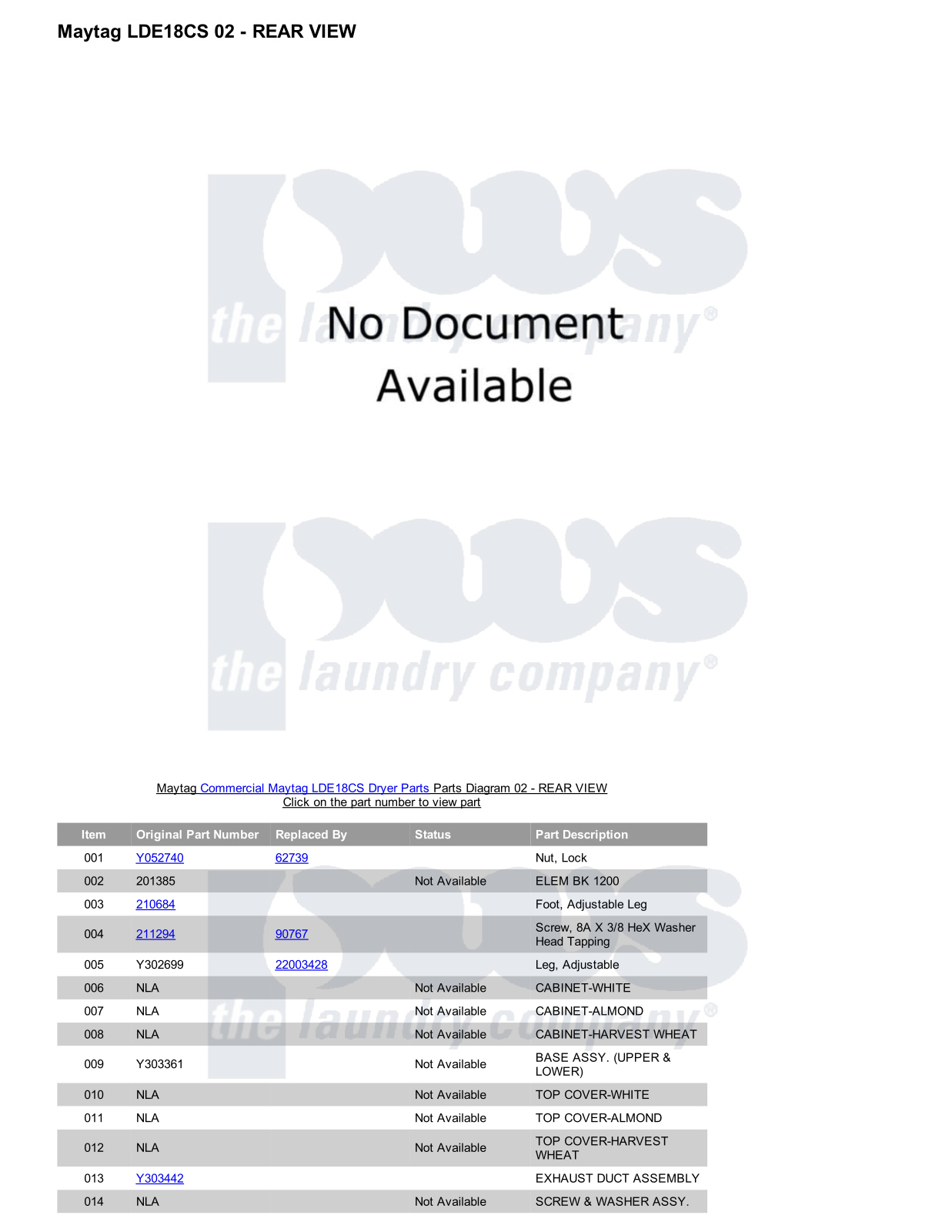 Maytag LDE18CS Parts Diagram