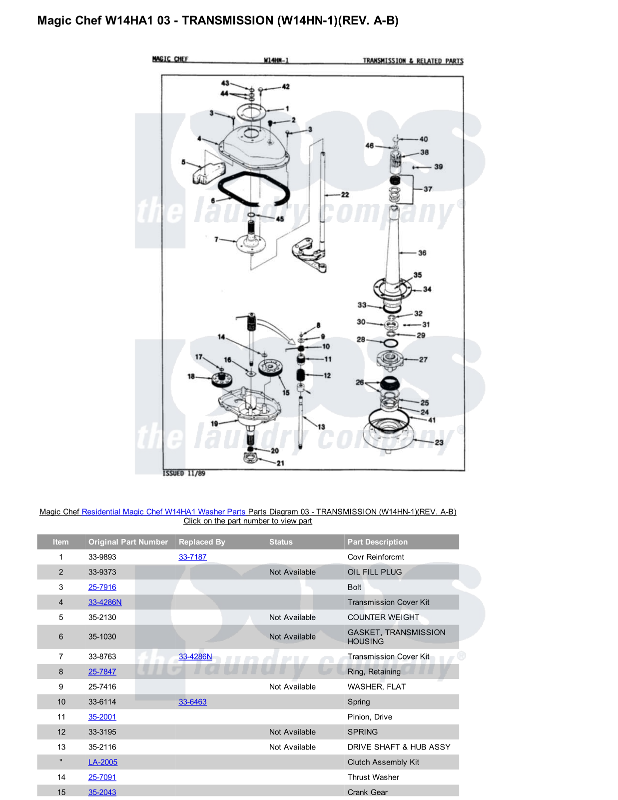 Magic Chef W14HA1 Parts Diagram