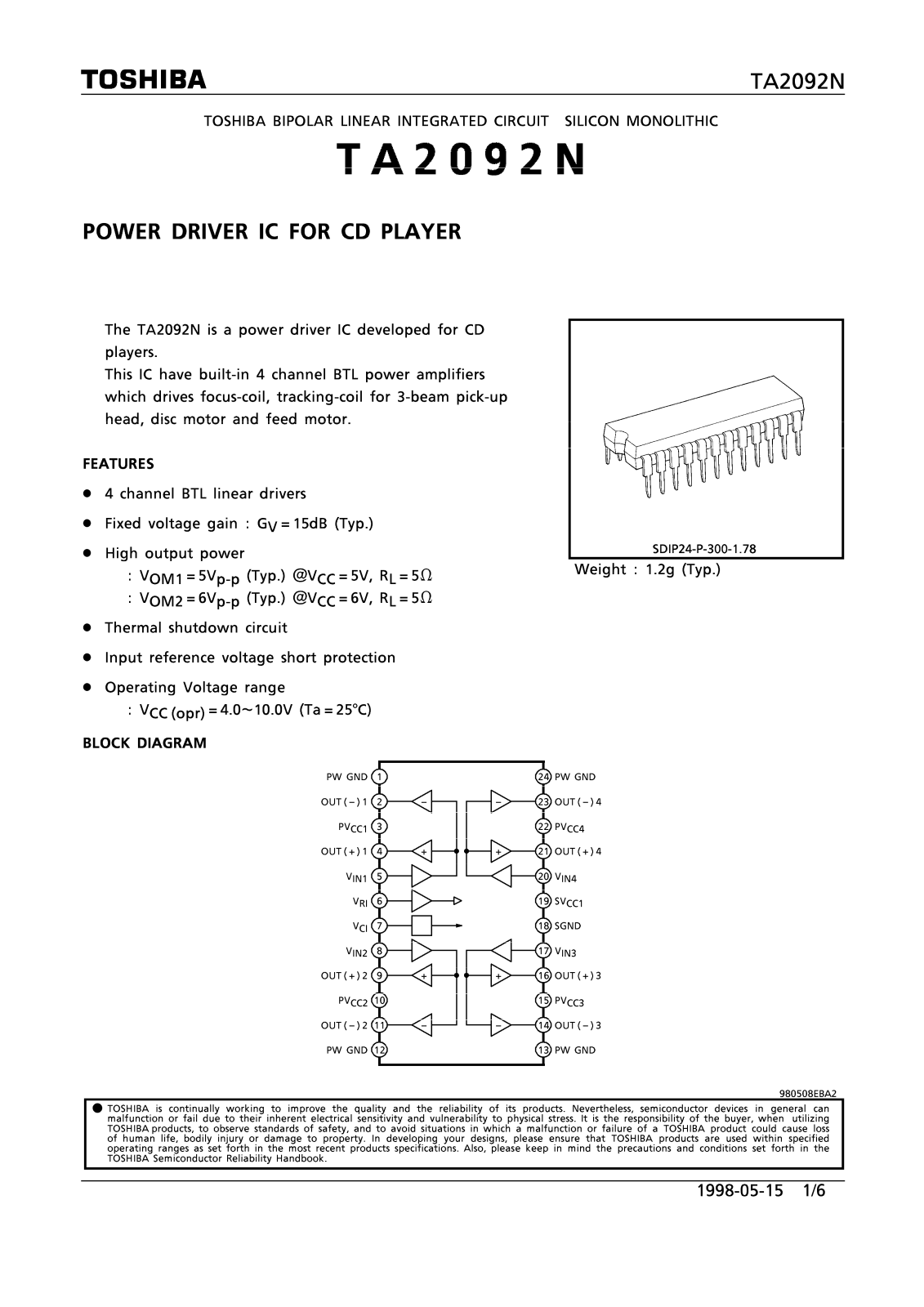 Toshiba TA2092N Datasheet