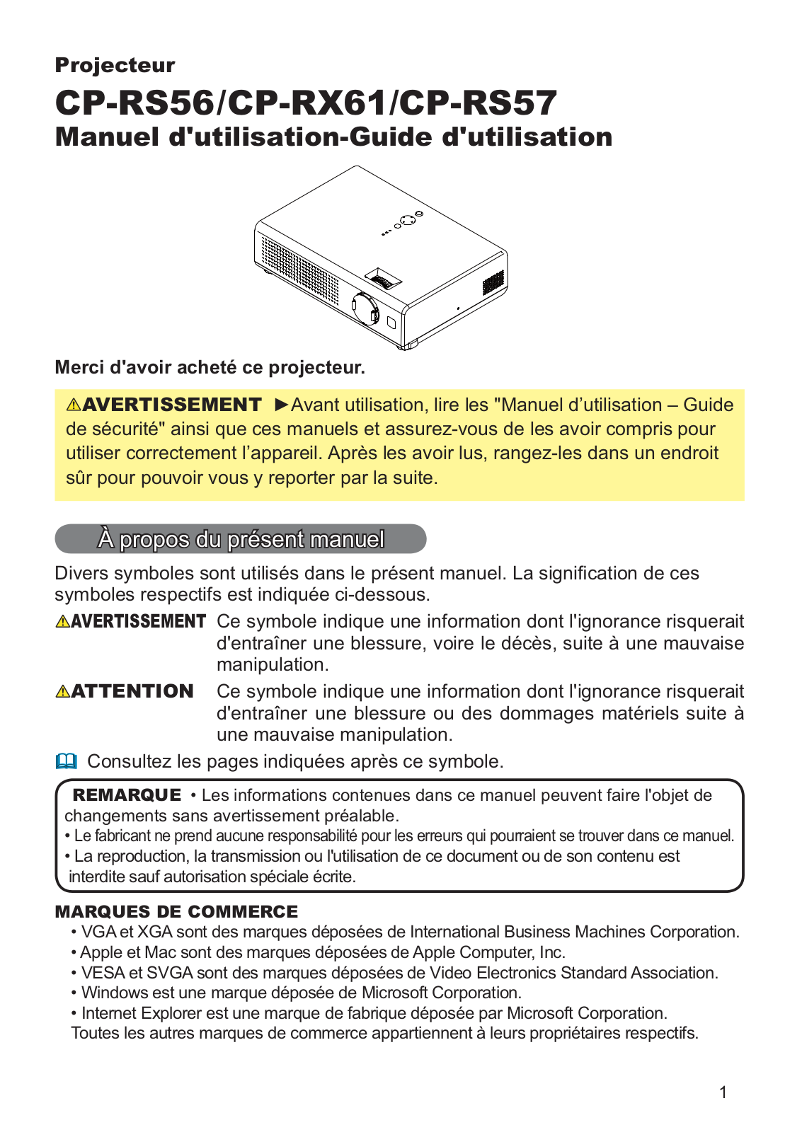 HITACHI CP-RS57W User Manual