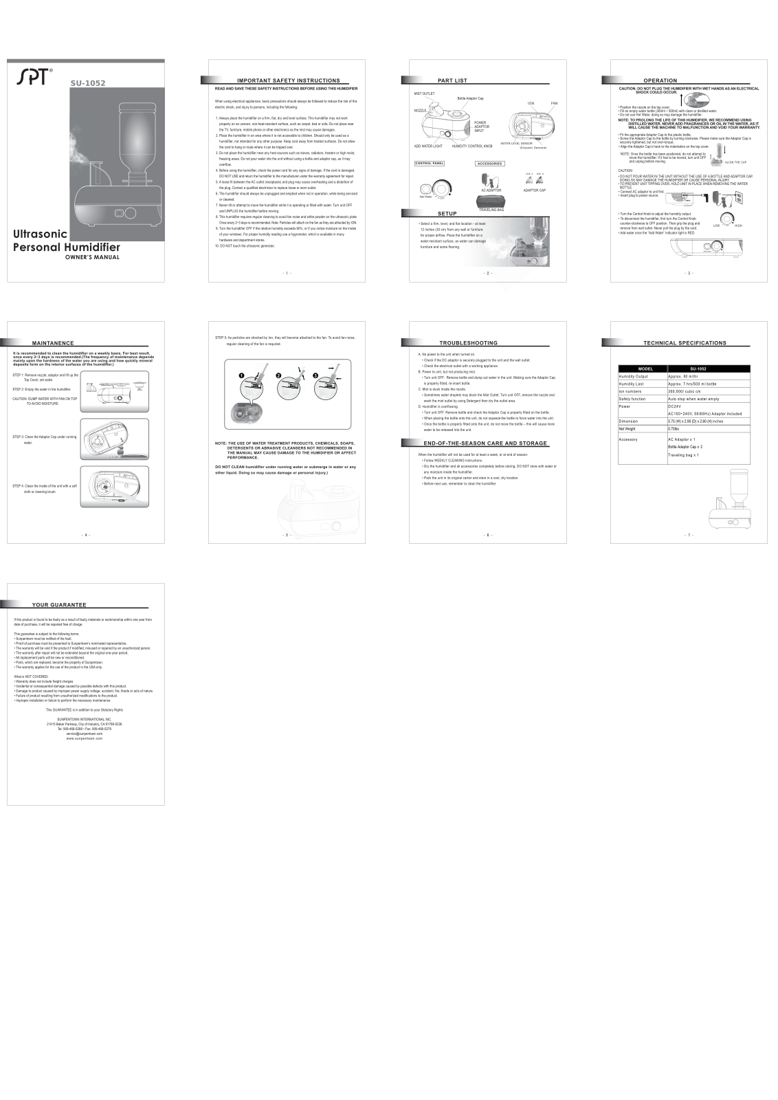 Sunpentown Su-1052 Owner's Manual