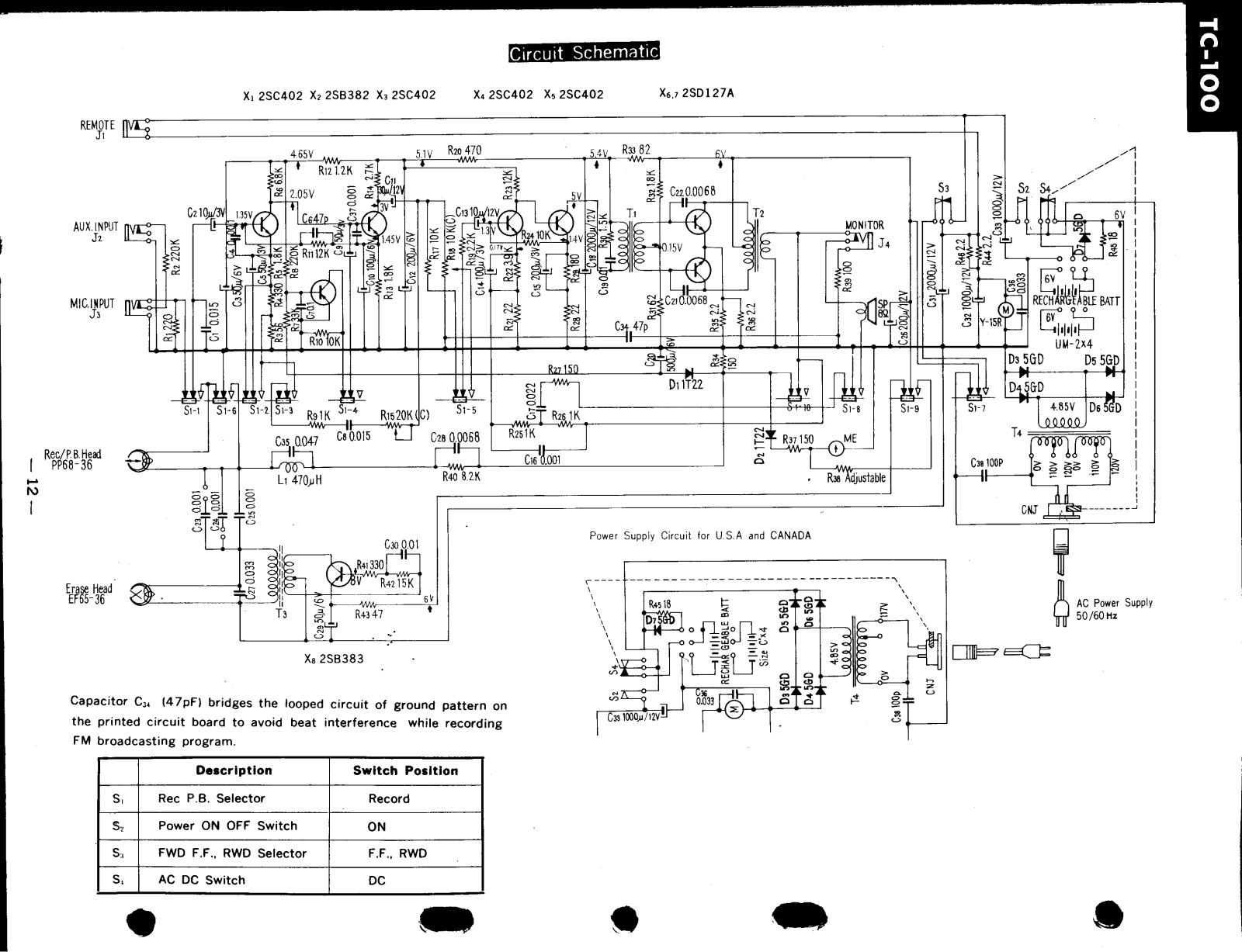 Sony TC-100 Schematic