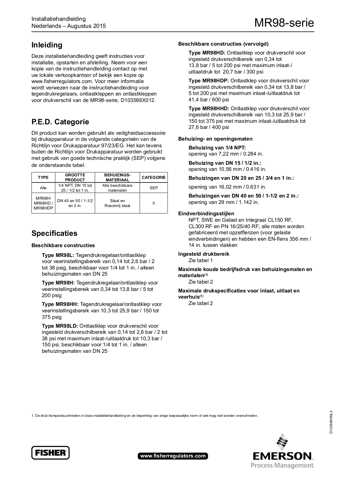 Fisher Installation Guide: MR98 | Fisher Manuals & Guides
