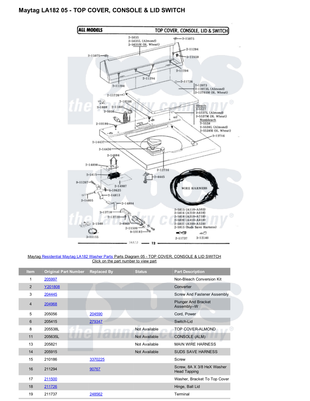 Maytag LA182 Parts Diagram