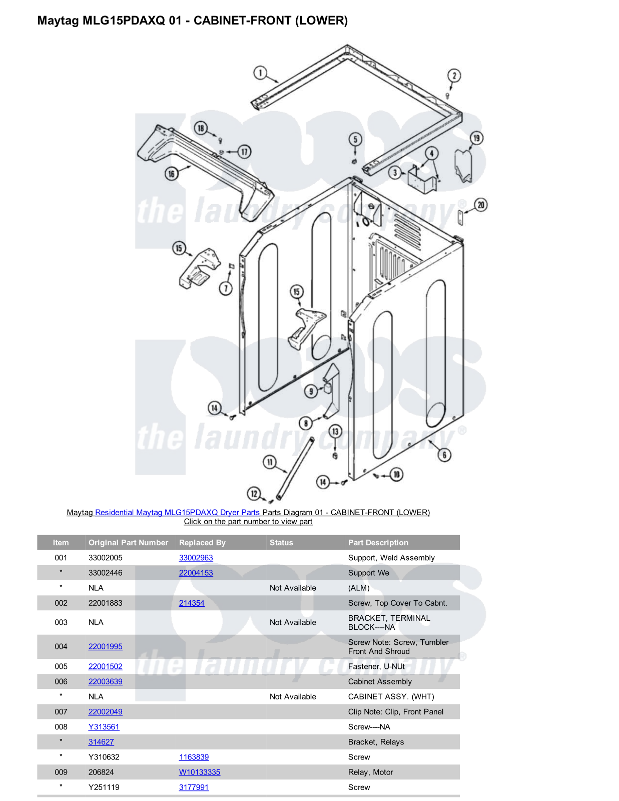 Maytag MLG15PDAXQ Parts Diagram