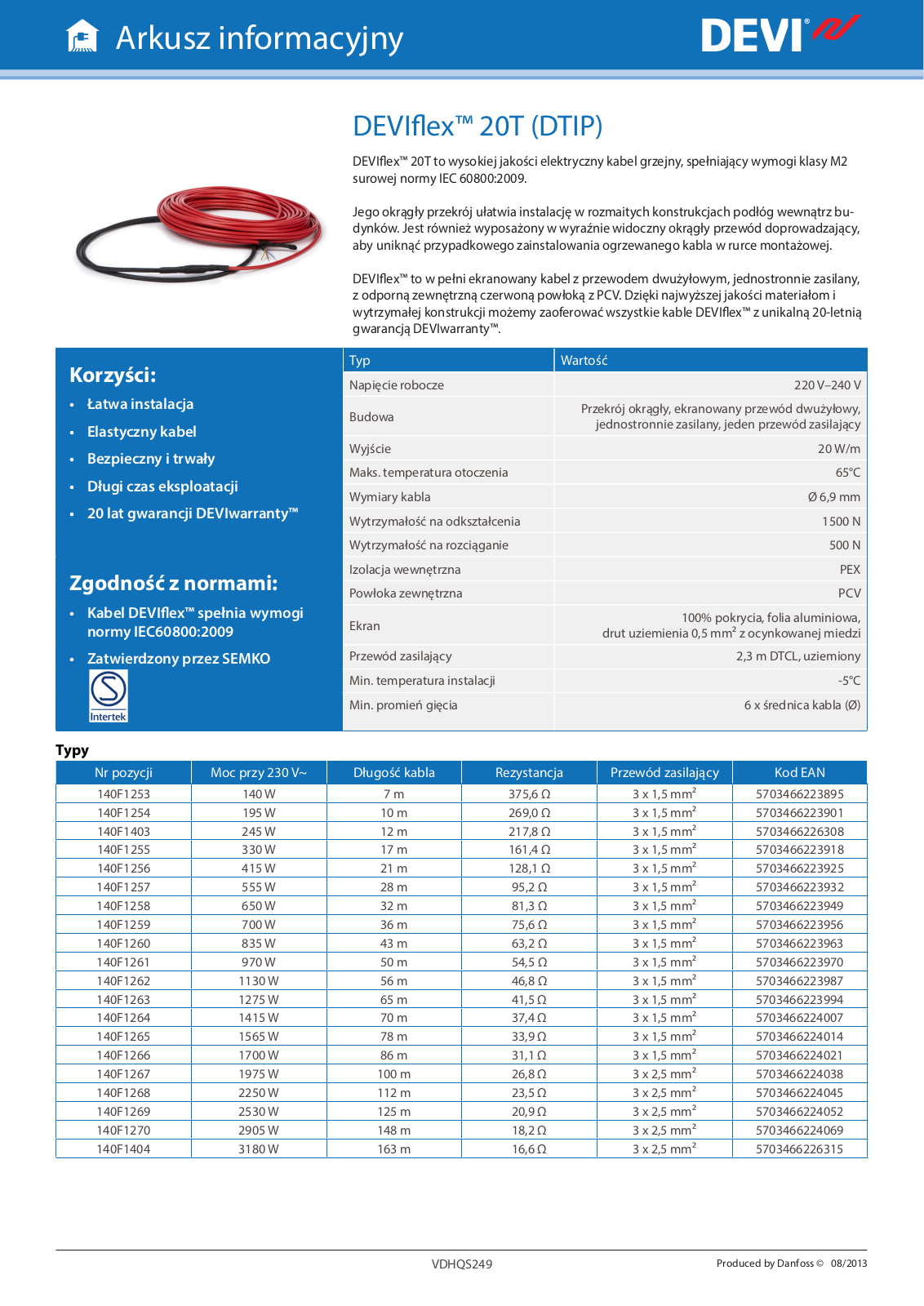 Danfoss DEVIflex 20T Data sheet