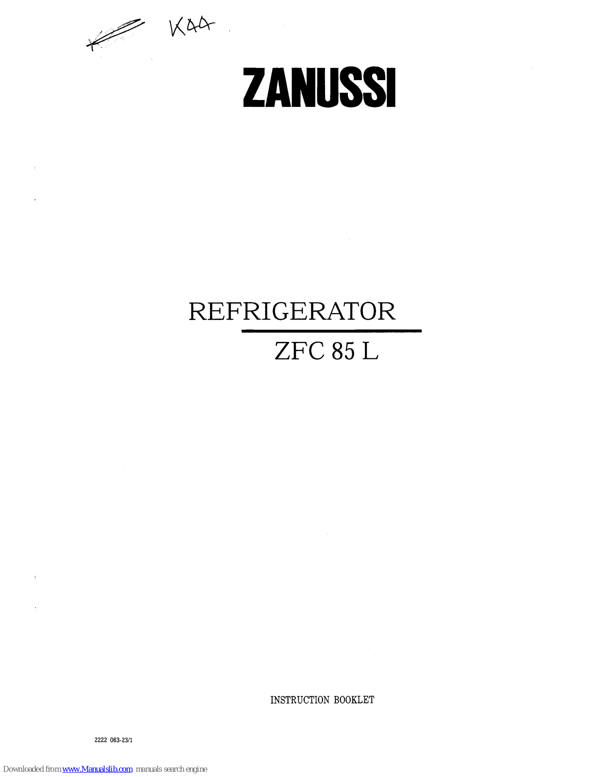 Zanussi ZFC 85 R Instruction Booklet