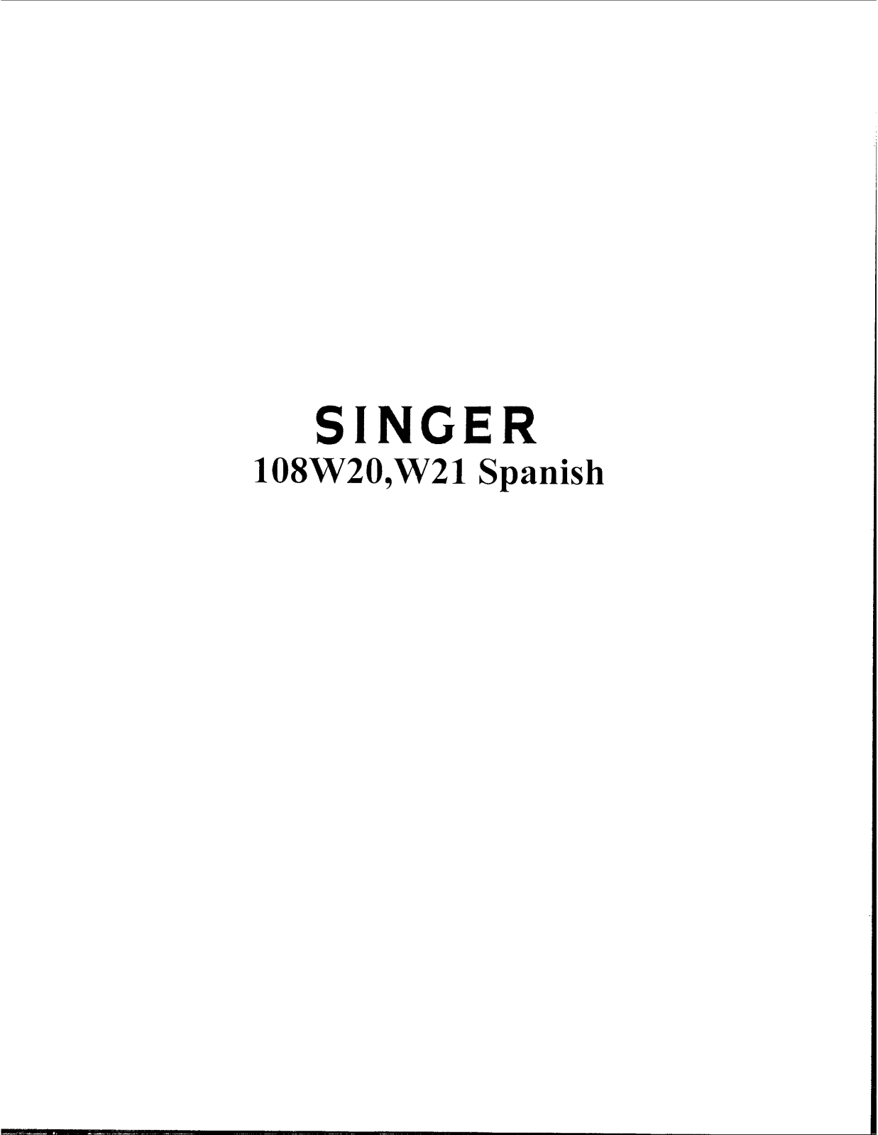 Singer 108WW21, 108WW20 Owner's Manual