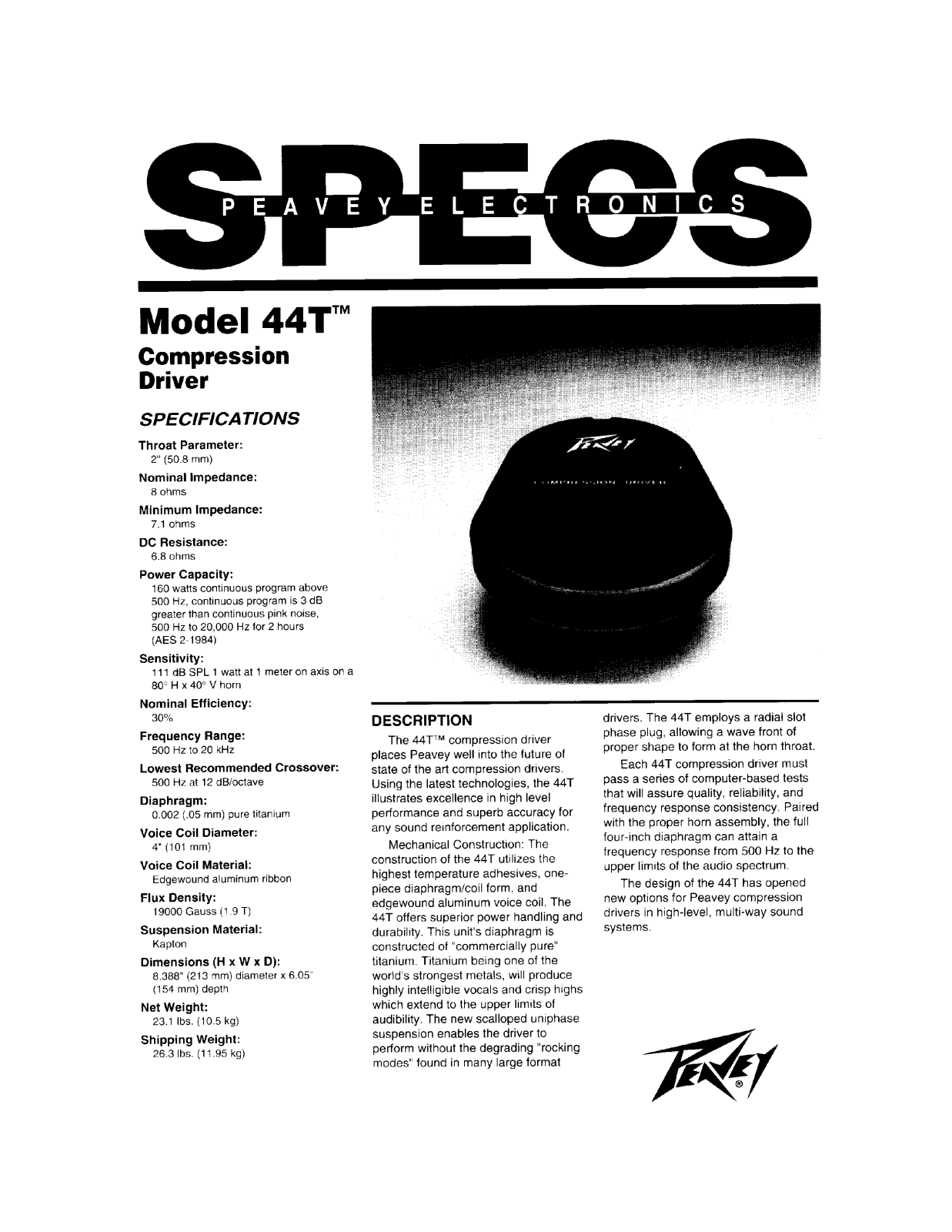 Peavey 44T DATASHEET