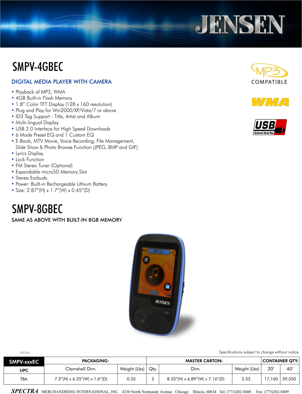 Jensen SMPV-4GBEC User Manual