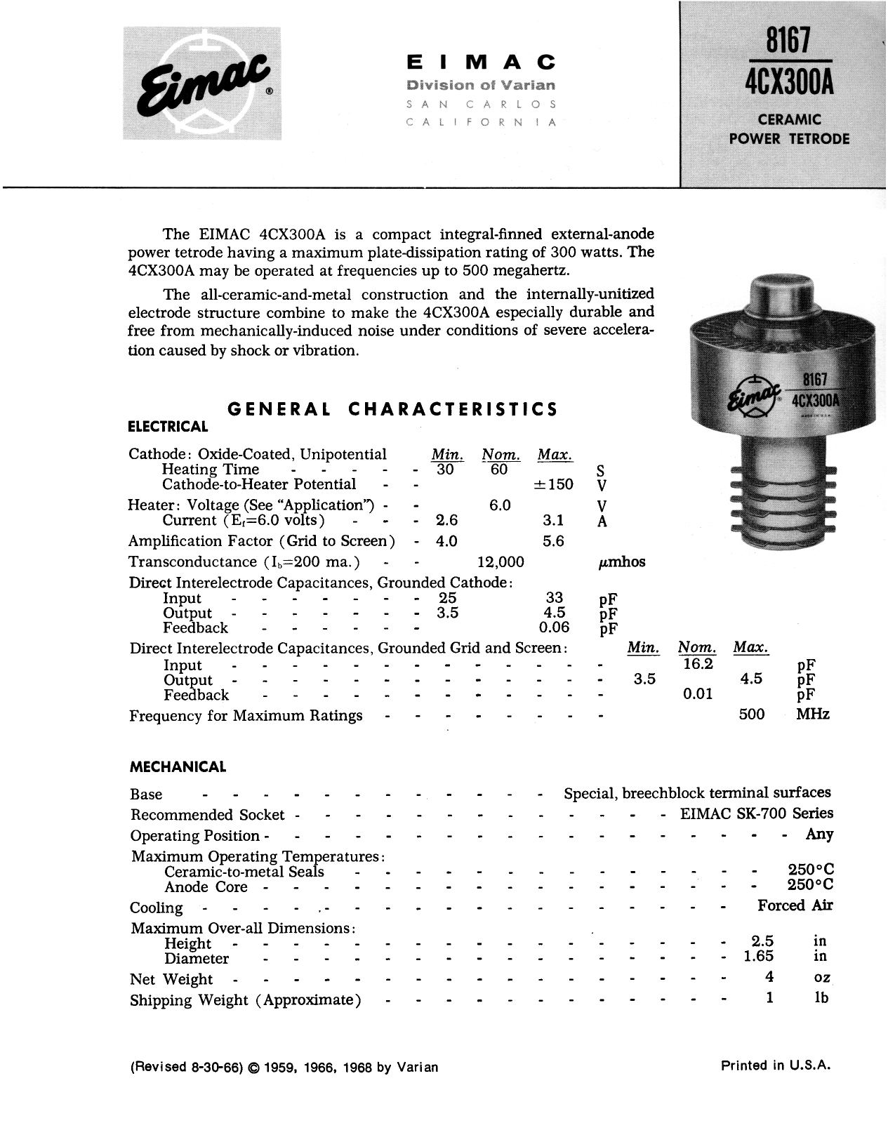 Datasheets 4CX300A Datasheet - ManualMachine.com