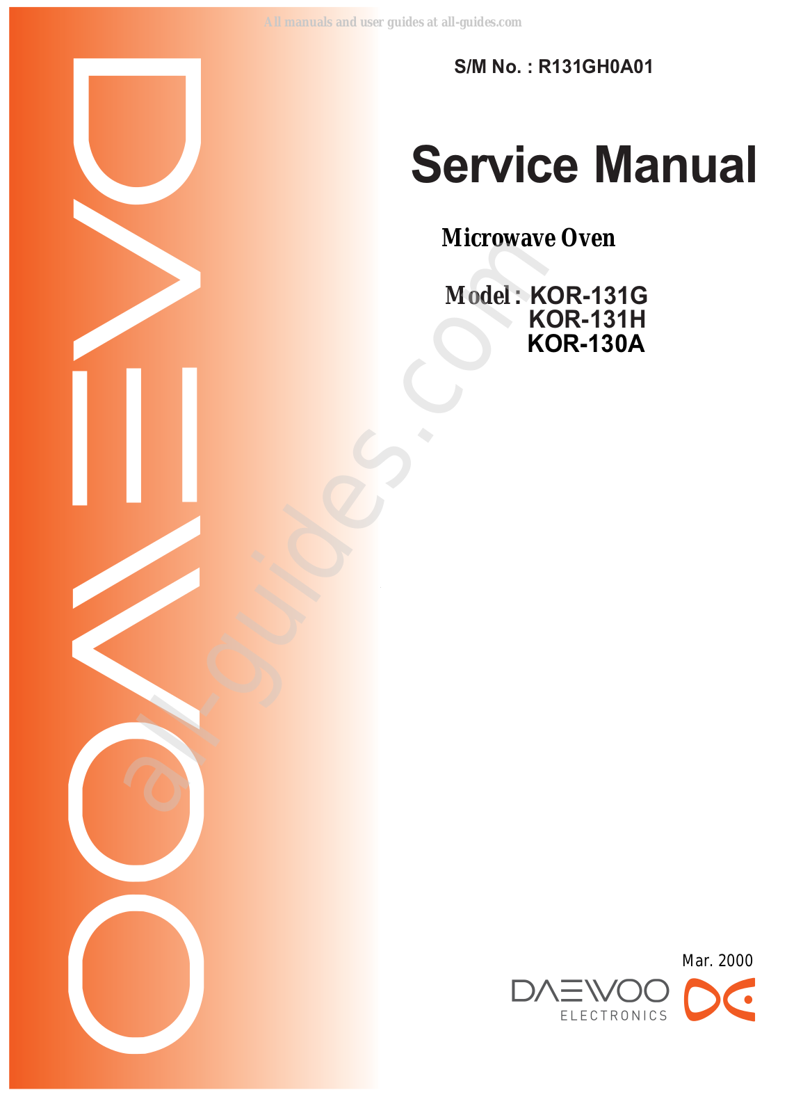 Daewoo KOR-131G, KOR-131H, KOR-131A Service Manual