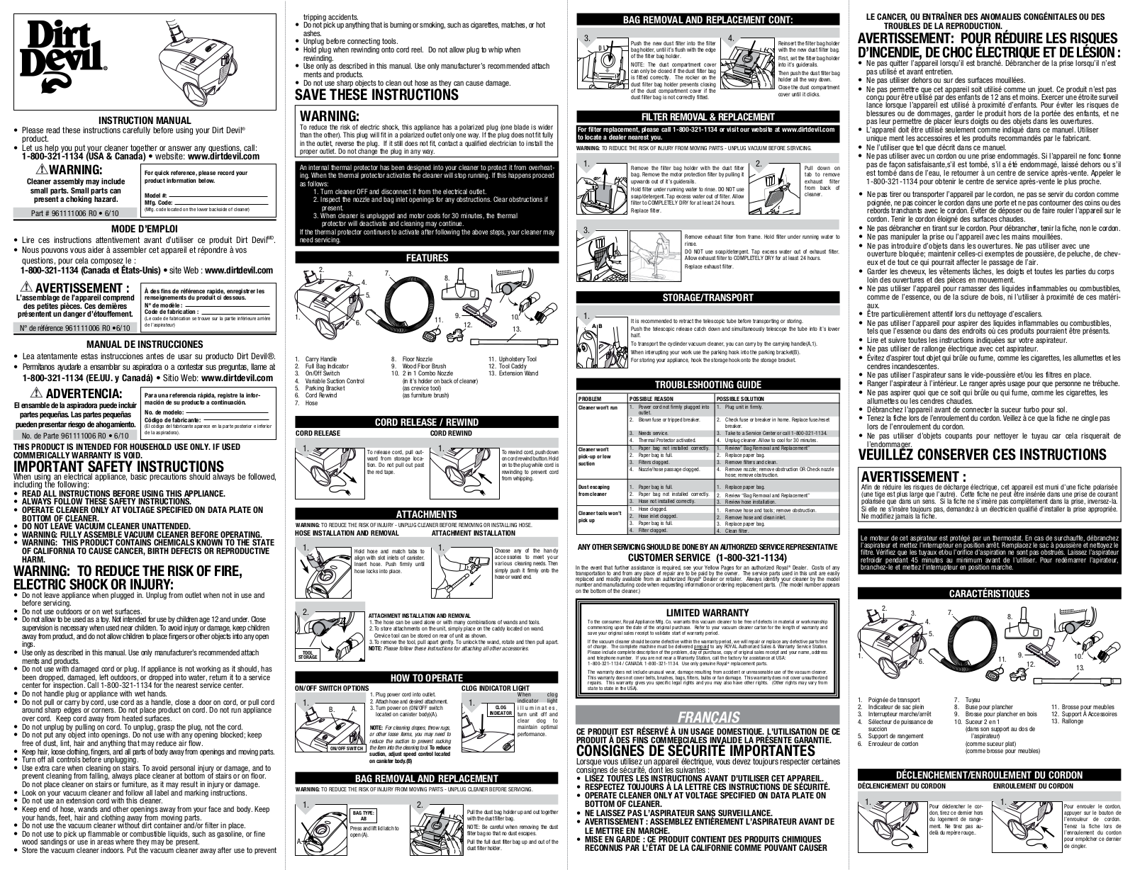 Dirt Devil SD30035 User Manual