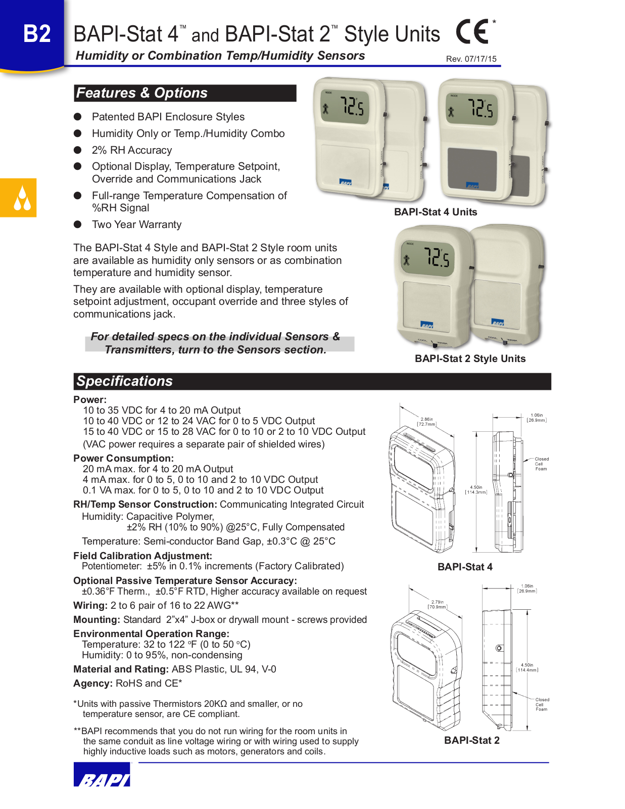 BAPI BAPI-Stat 4, BAPI-Stat 2 Catalog Page