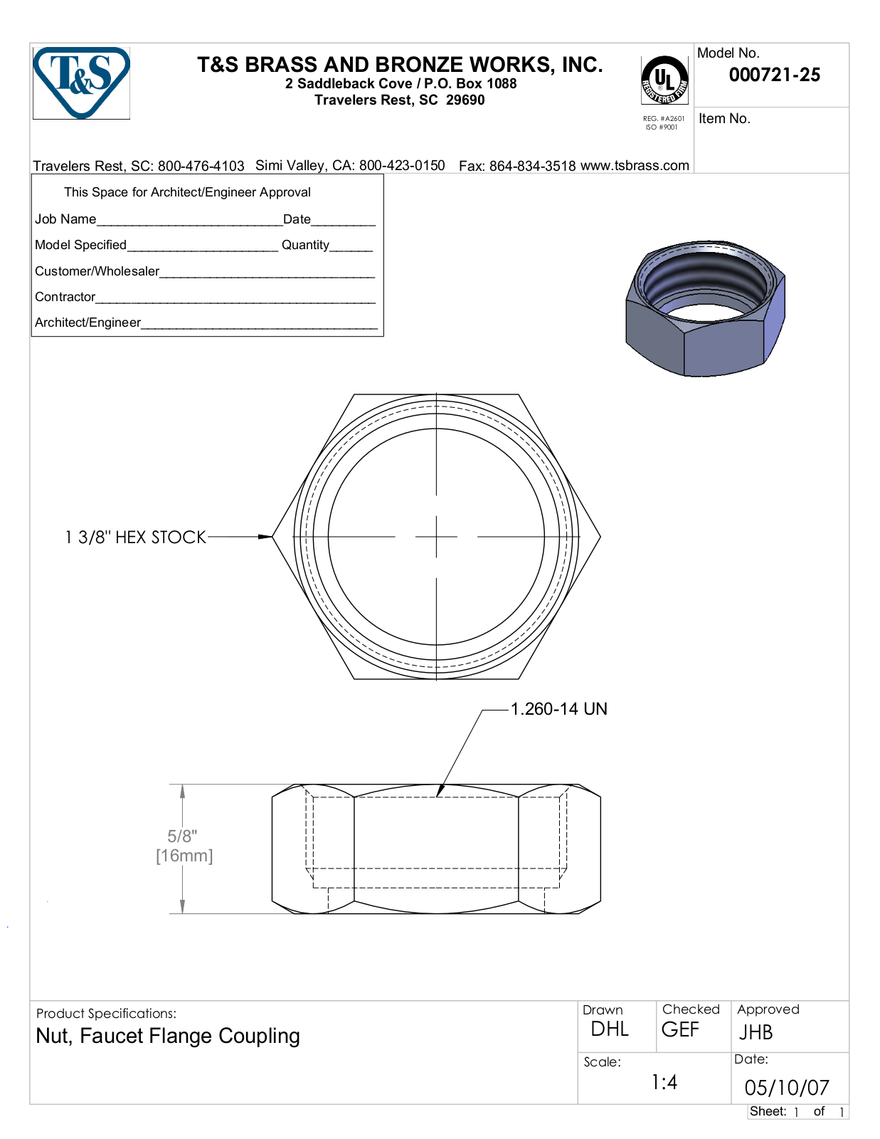 T&S Brass 000721-25 User Manual