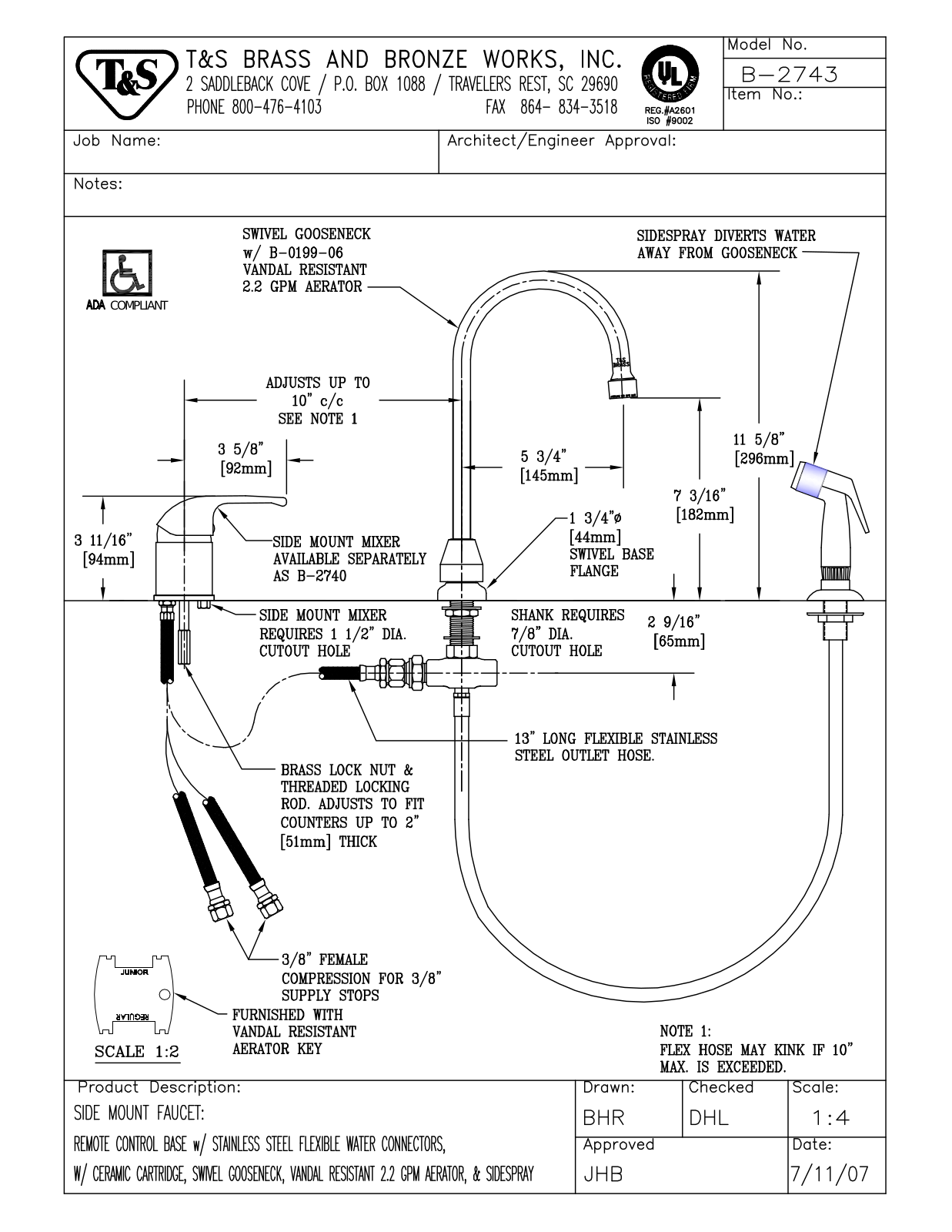 T & S Brass & Bronze Works B-2743 General Manual