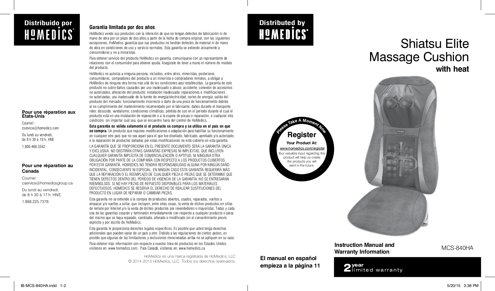 Homedics MCS-840H, MCS-840HA Instruction Manual