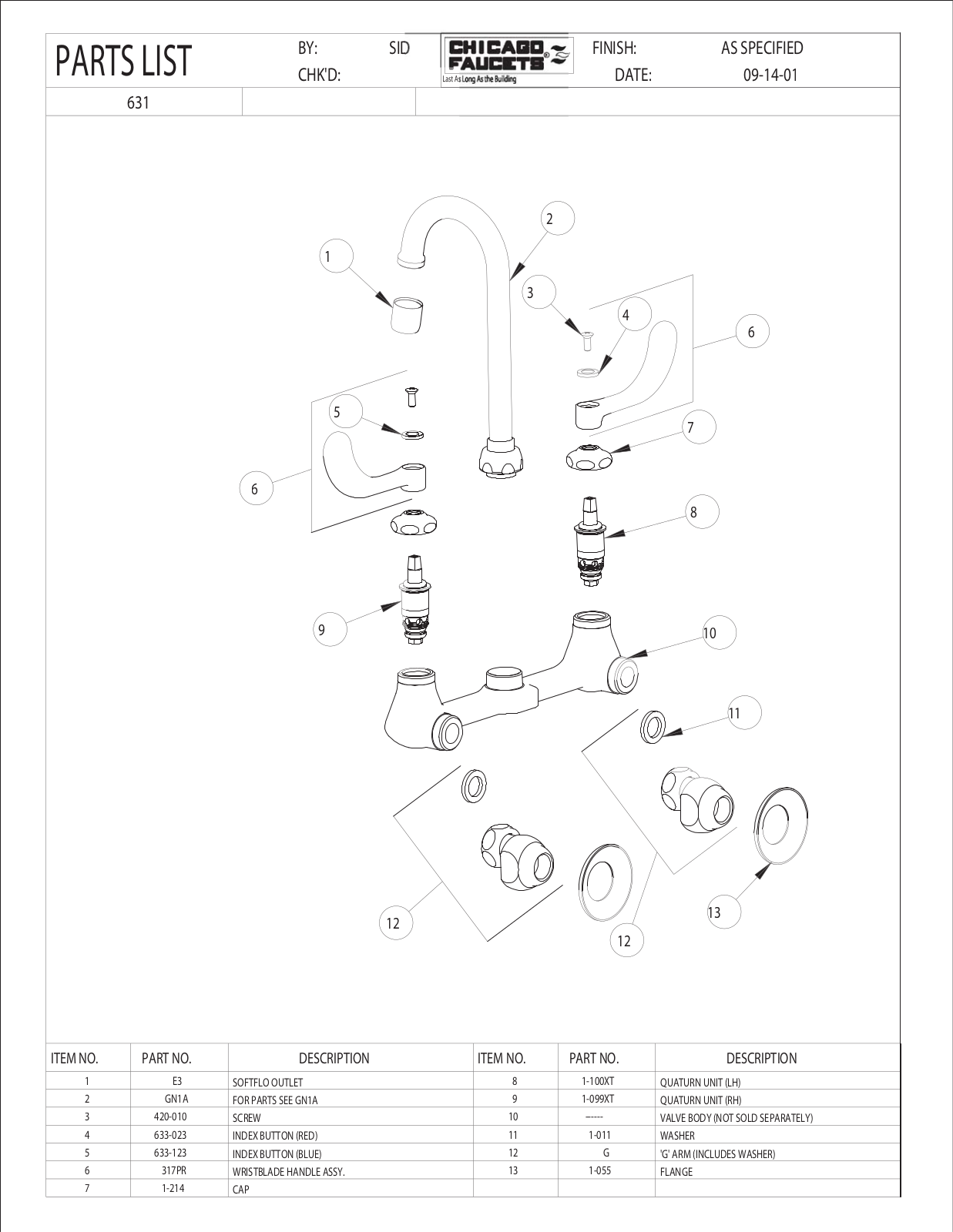 Chicago Faucet 631 Parts List