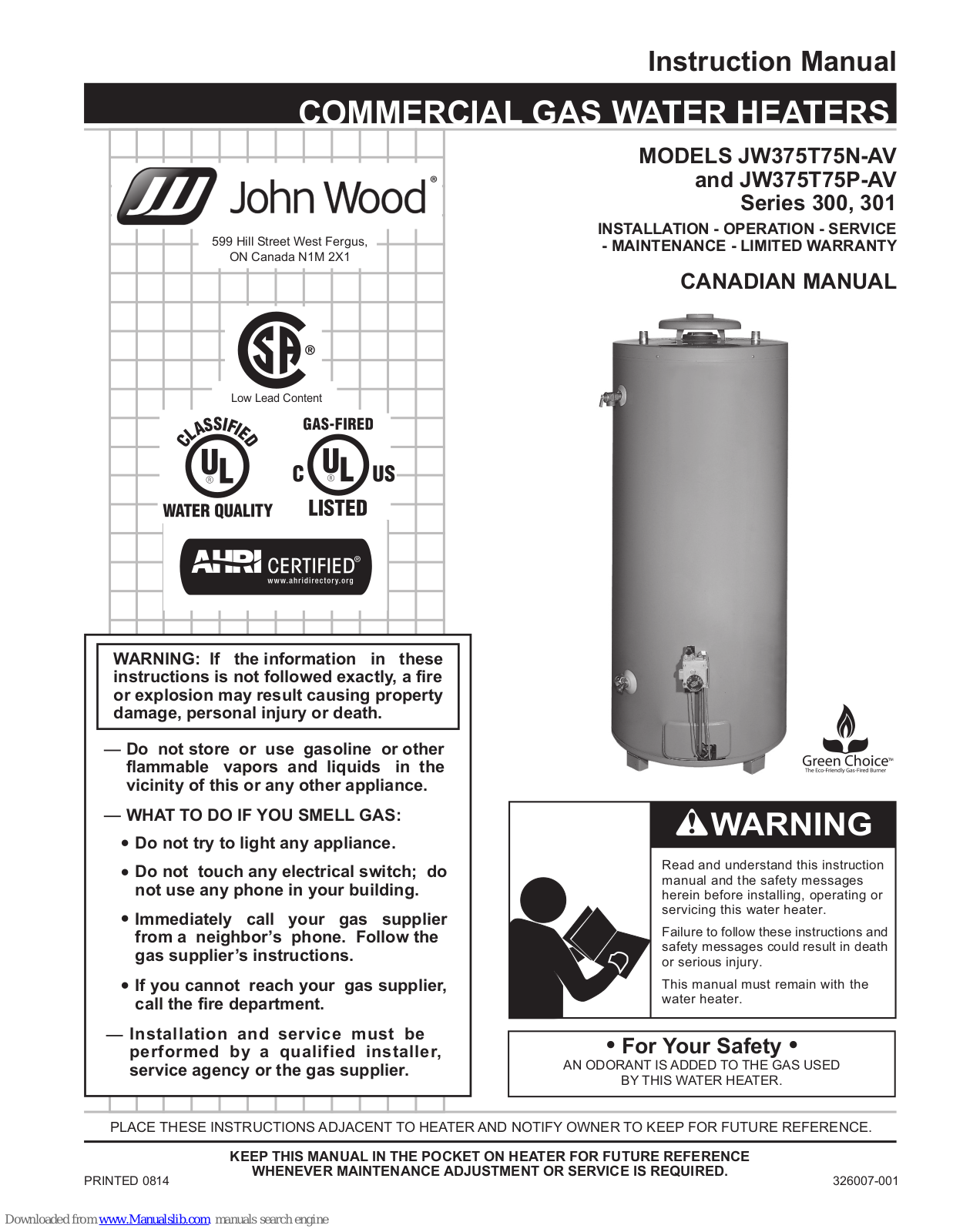 John Wood JW375T75N-AV, JW375T75P-AV Instruction Manual