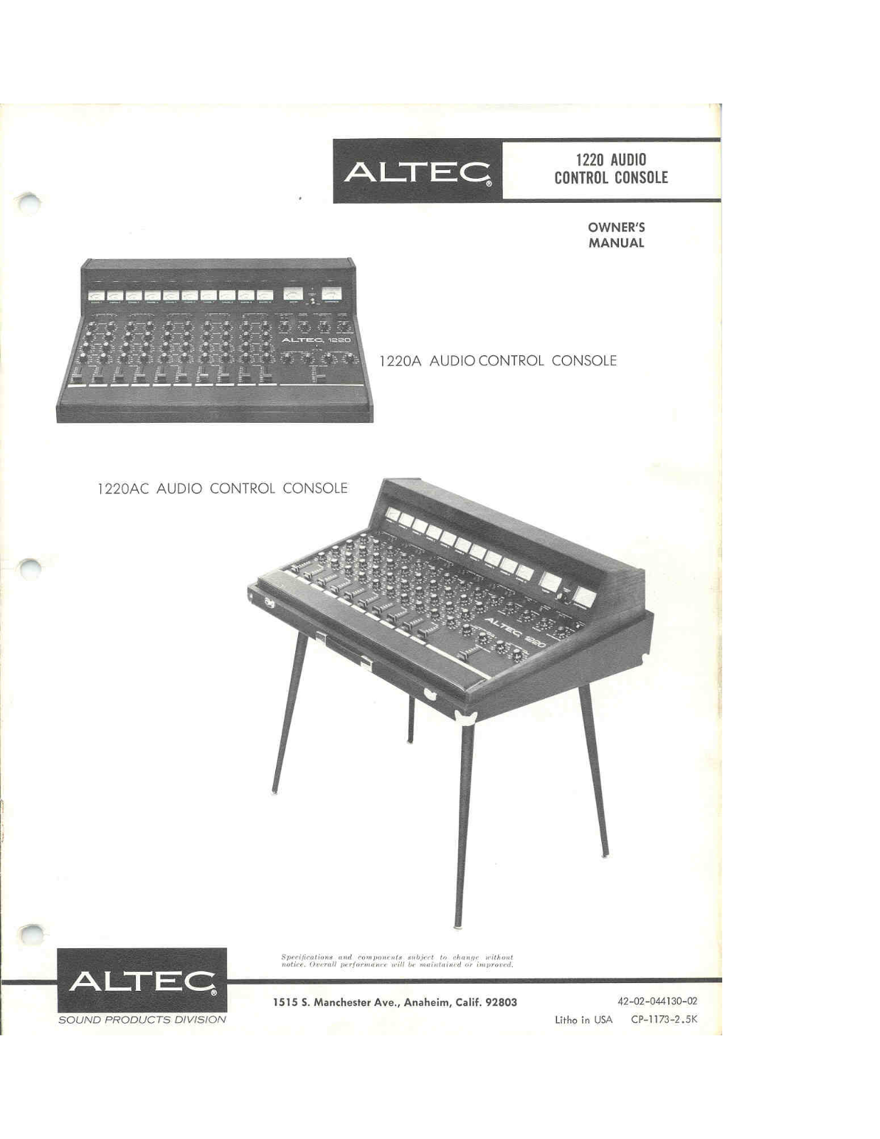 Altec lansing 1220AC, 1220A, 1220 User Manual