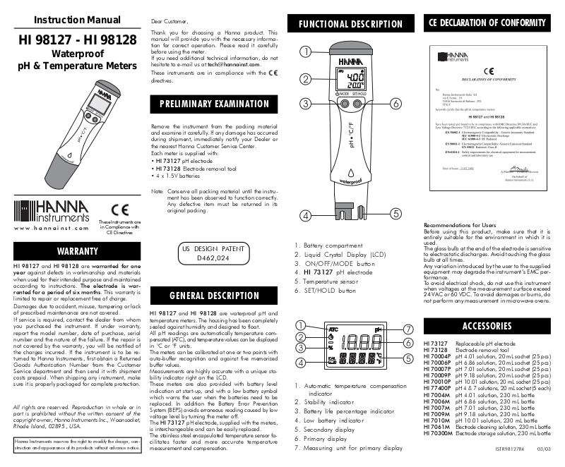 Hanna Instruments HI 98127, HI 98128 User Manual