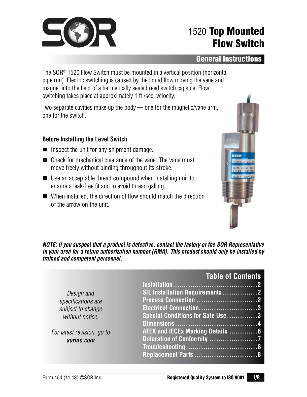 SOR 1520 User Manual