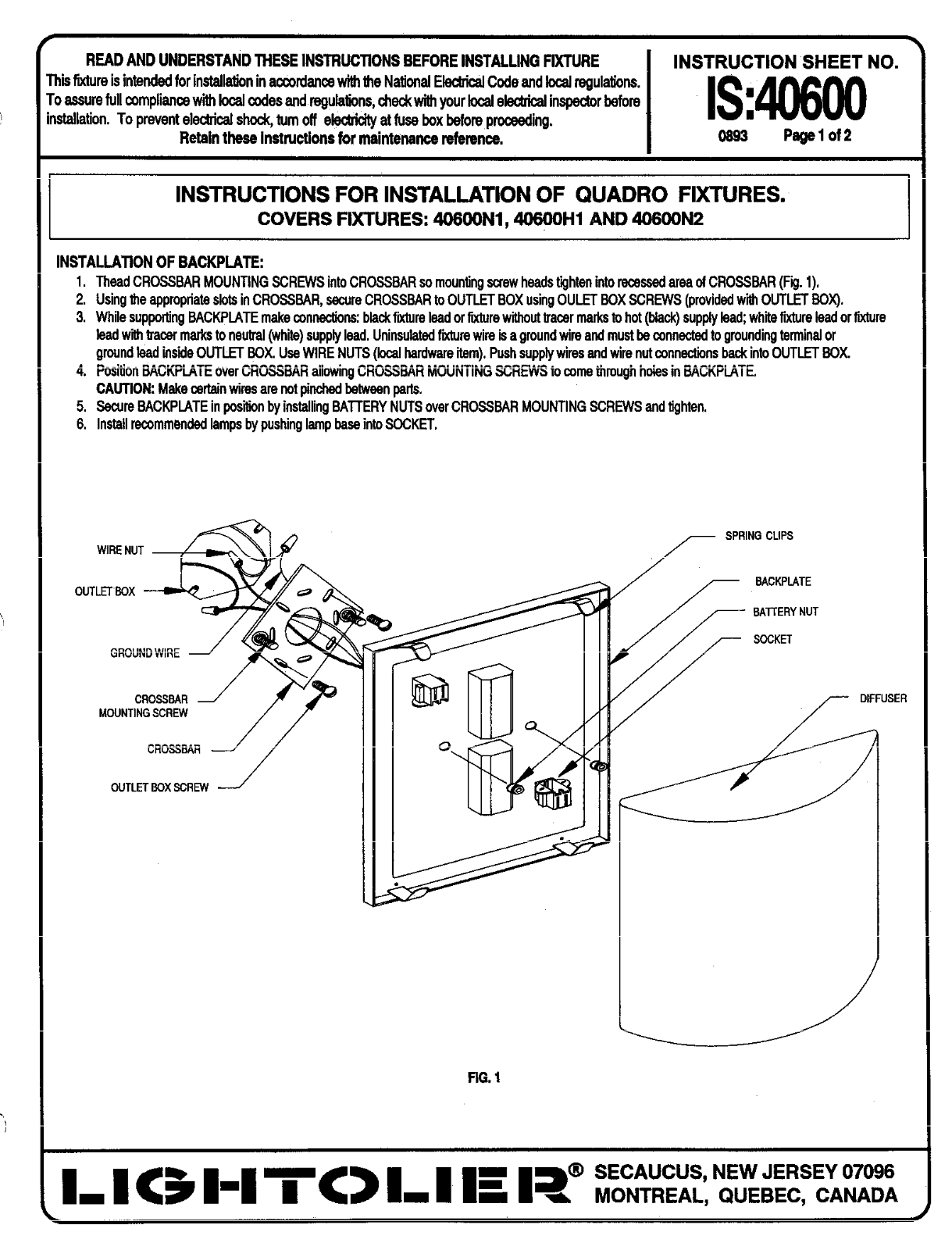 Lightolier 40600N1, 40600N2, 40600H1 User Manual - ManualMachine.com