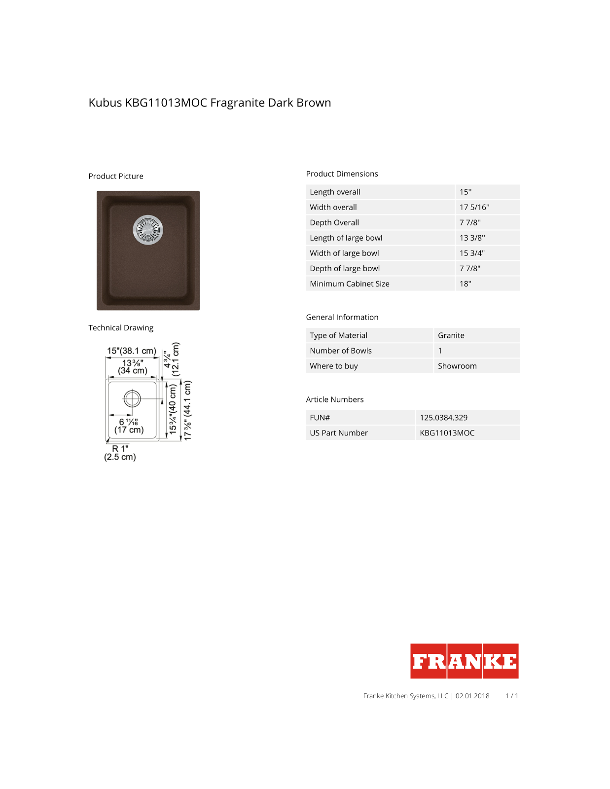 Franke KBG11013MOC Specs