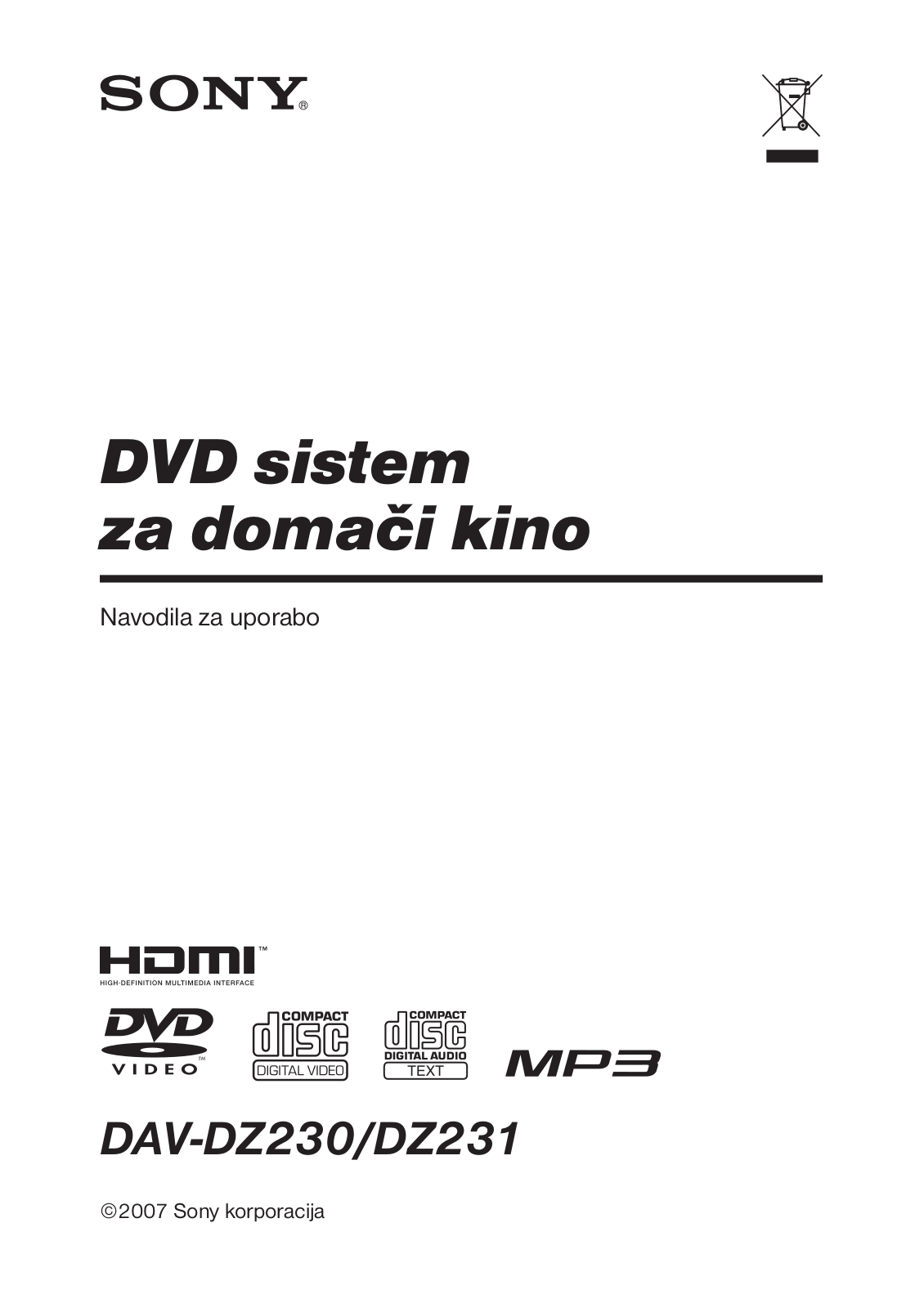 Sony DAV-DZ231, DAV-DZ230 INSTRUCTION/OPERATION MANUAL