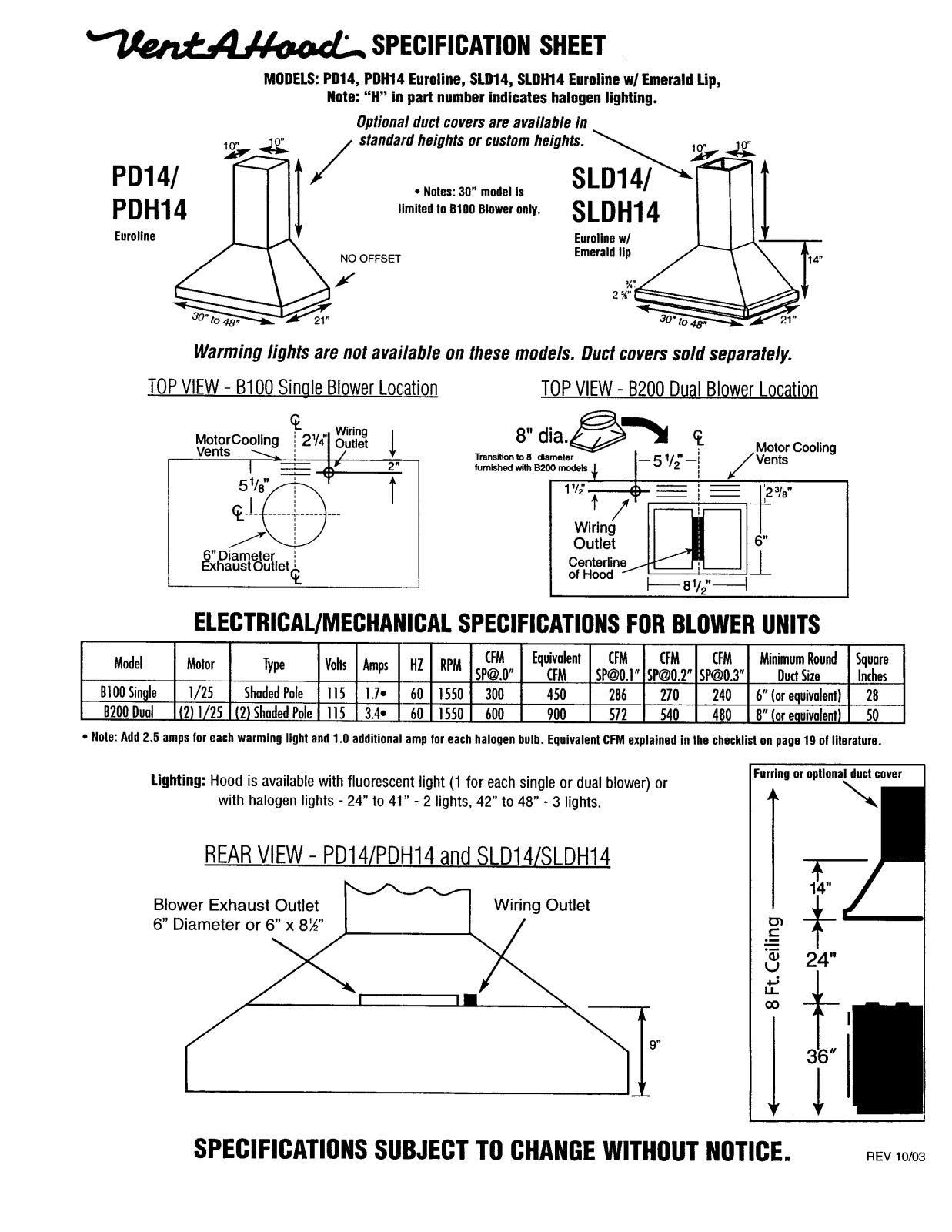 Vent-A-Hood PDH14130SS Specs