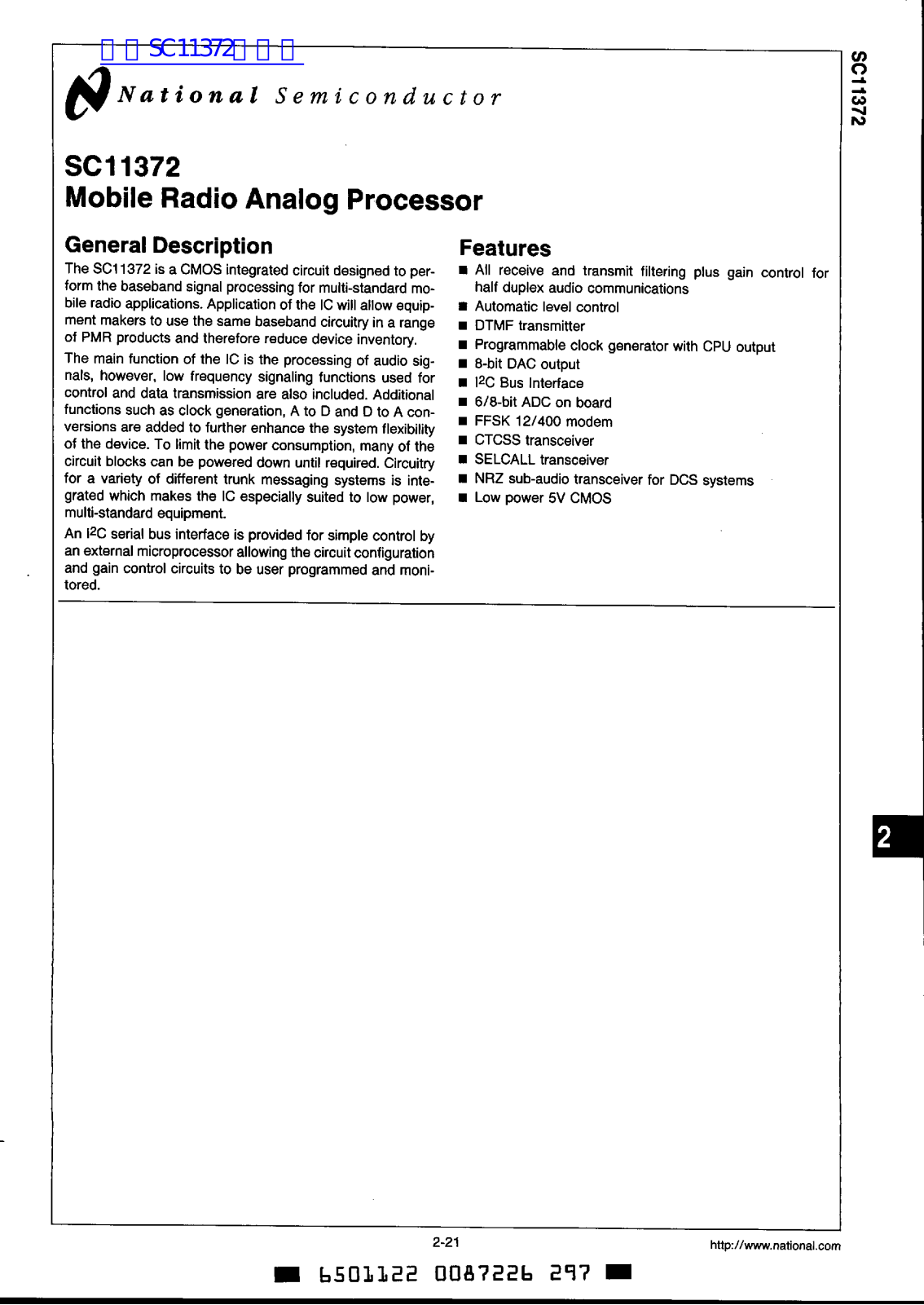 National Semiconductor SC11372 Technical data