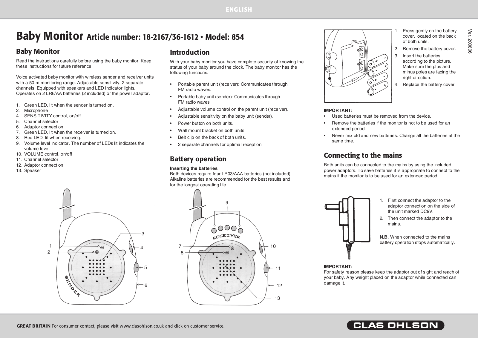 Clas Ohlson 18-2167, 36-1612 User Instructions