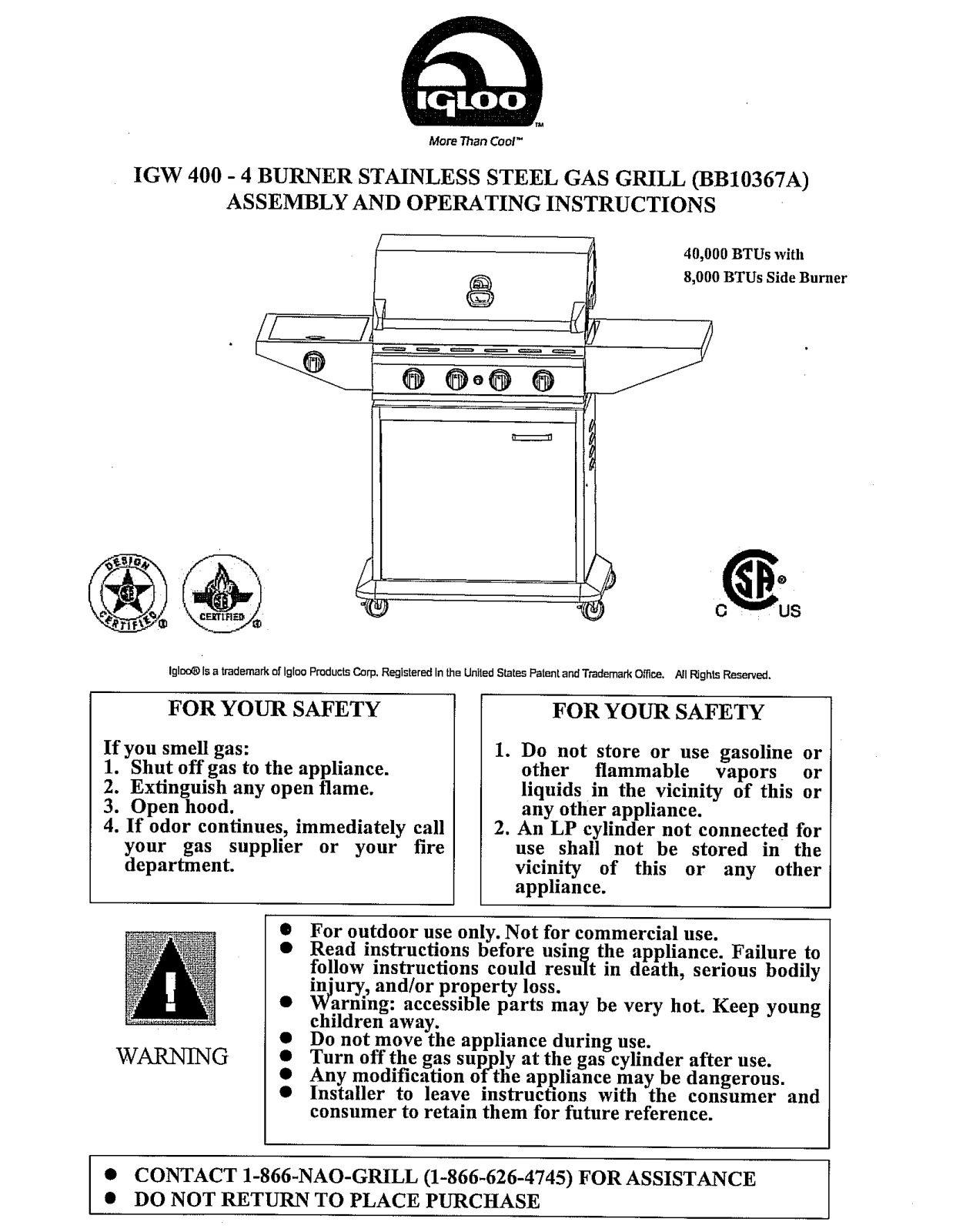 Igloo Bb10367a, Igw-400 Owner's Manual