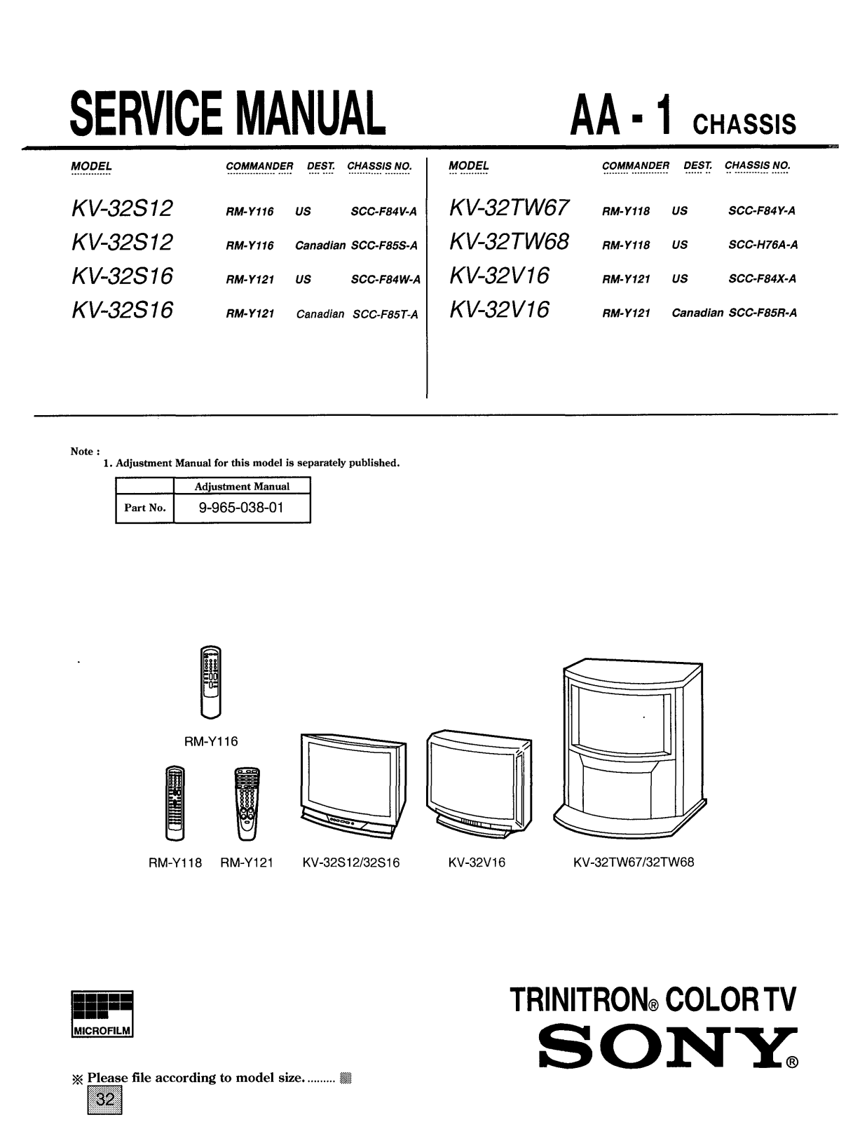 SONY KV-32S12, KV-32S16, KV-32V12, KV-32TW67, KV-32TW68 SERVICE MANUAL