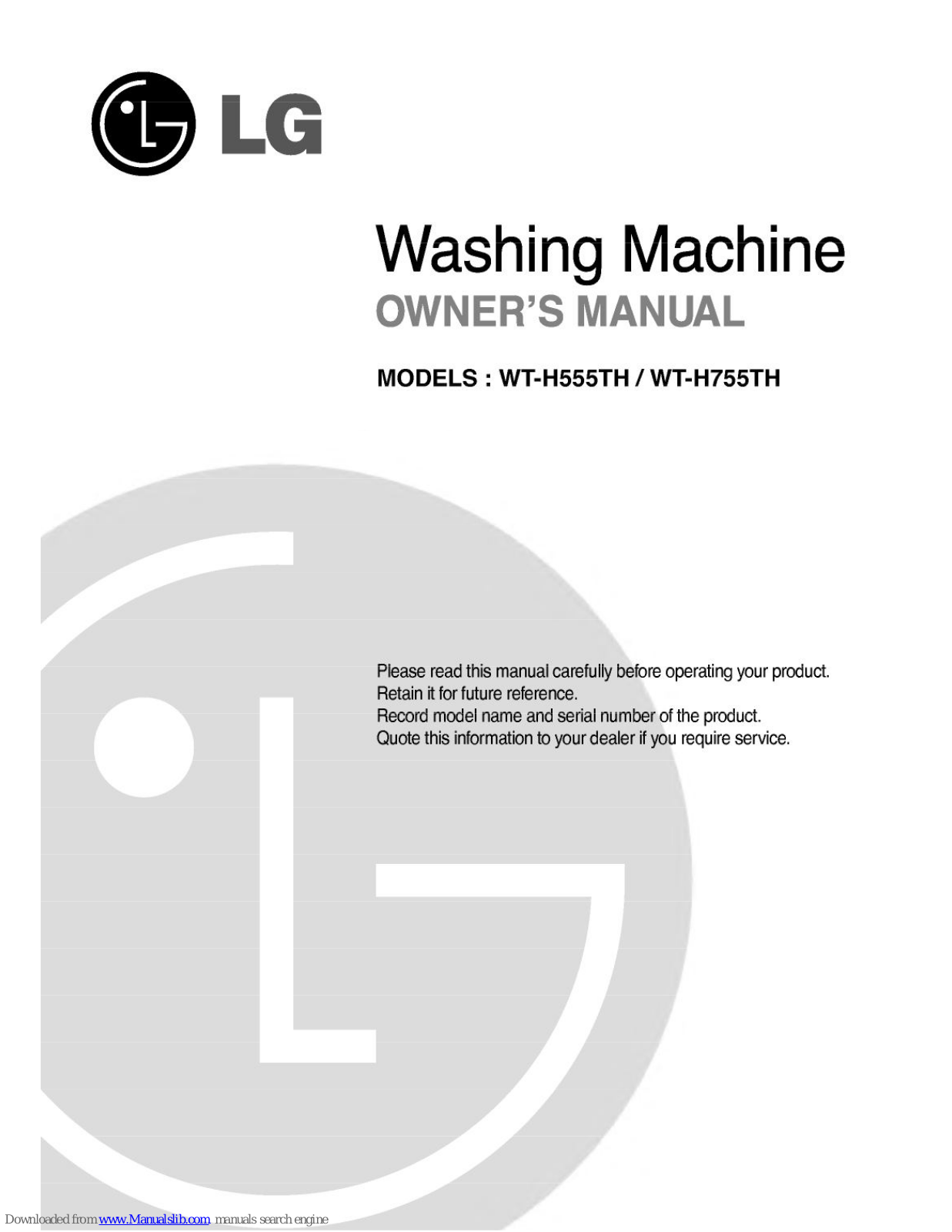 LG WT-H555TH, WT-H755TH Owner's Manual