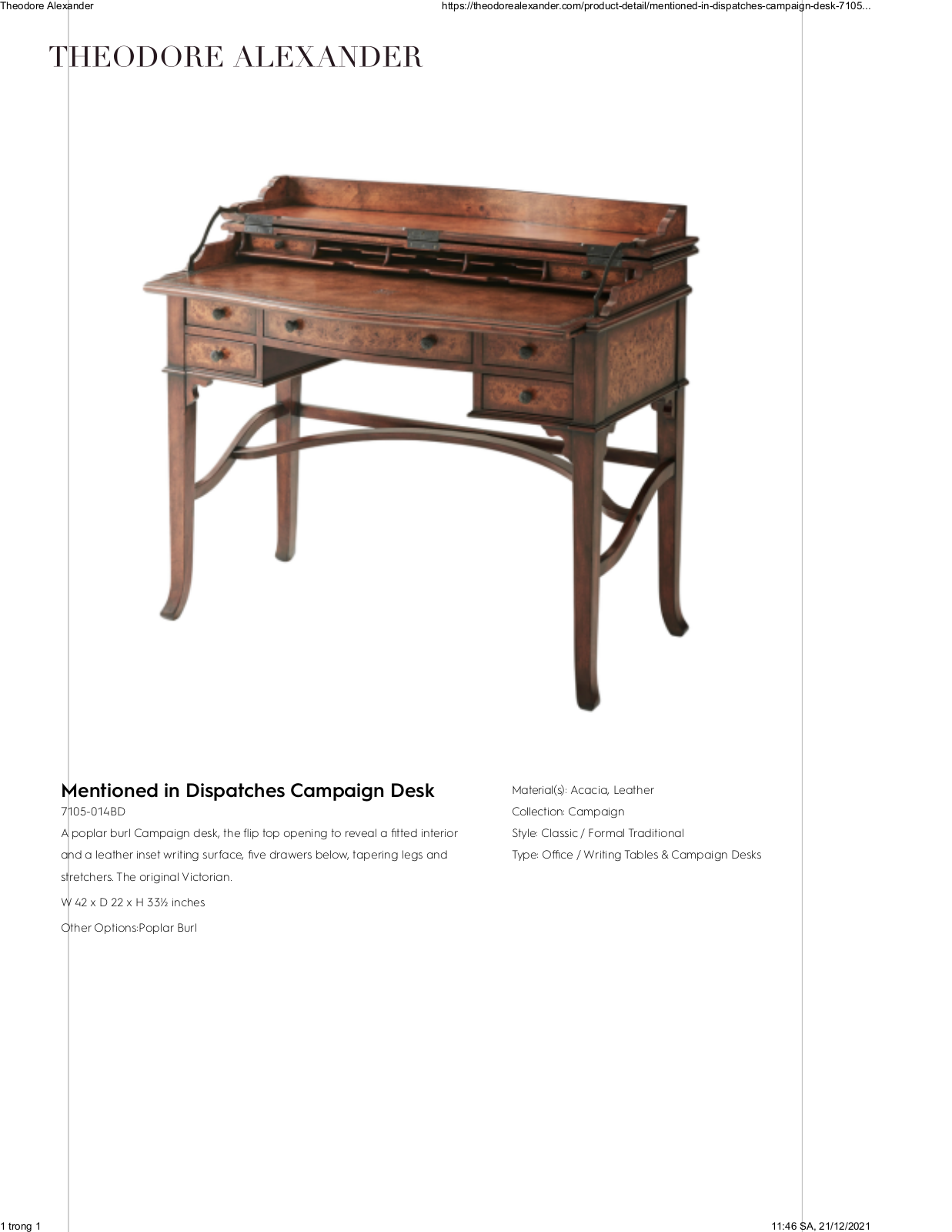 Theodore Alexander FPLJ1442 Specifications - ManualMachine.com