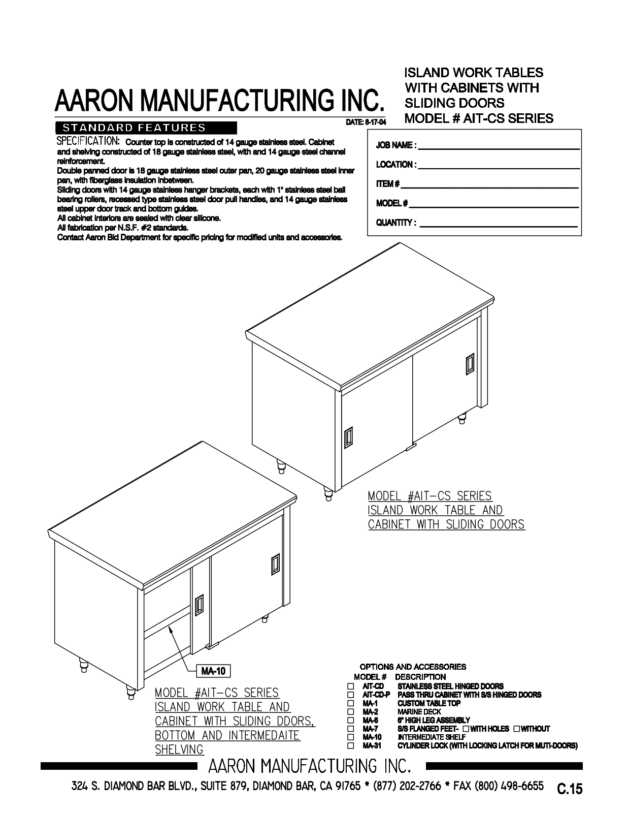 Aaron Manufacturing AIT-CS-24108 User Manual